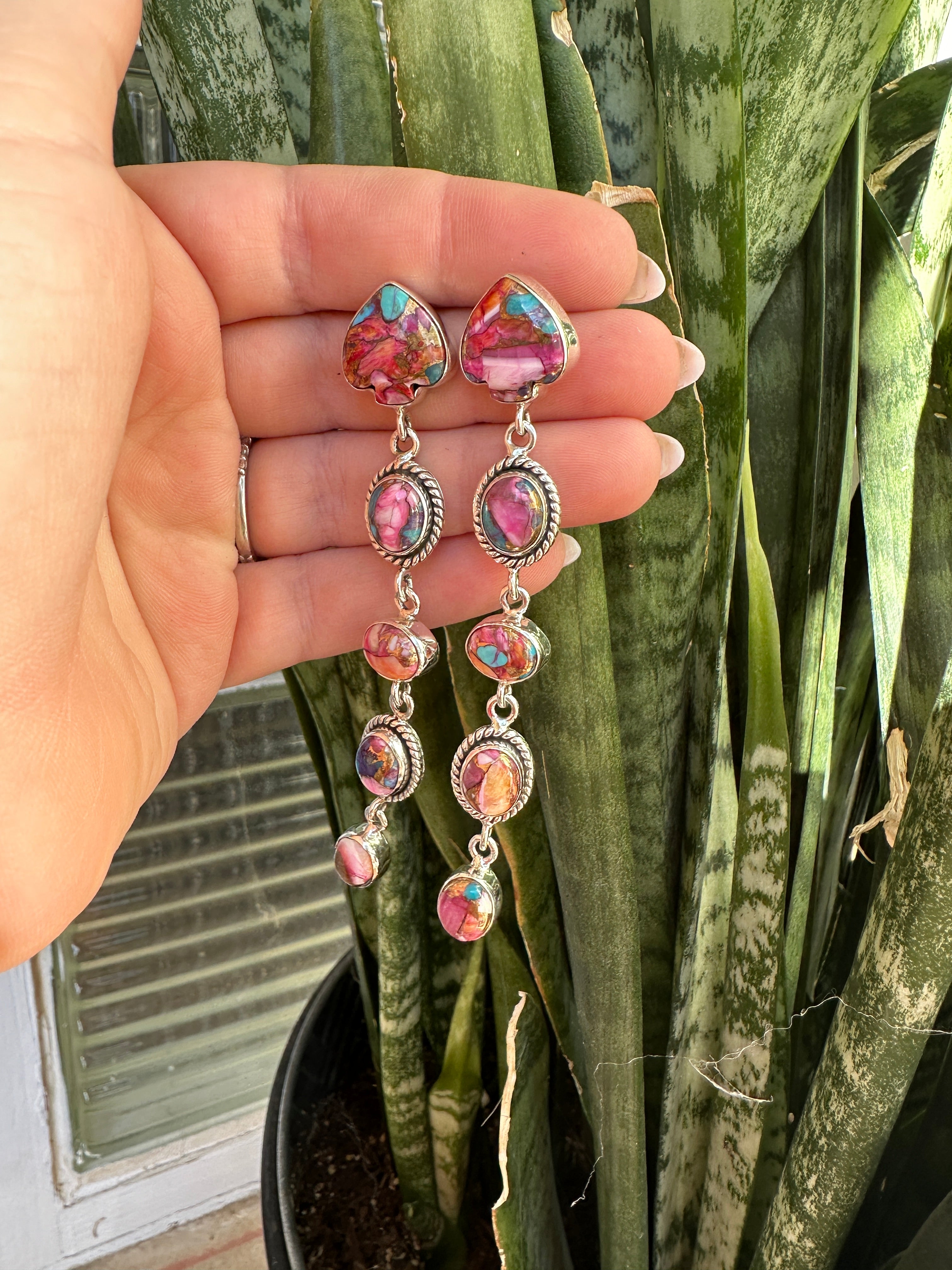 Handmade Pink Dream Mojave and Sterling Silver Handmade Dangles