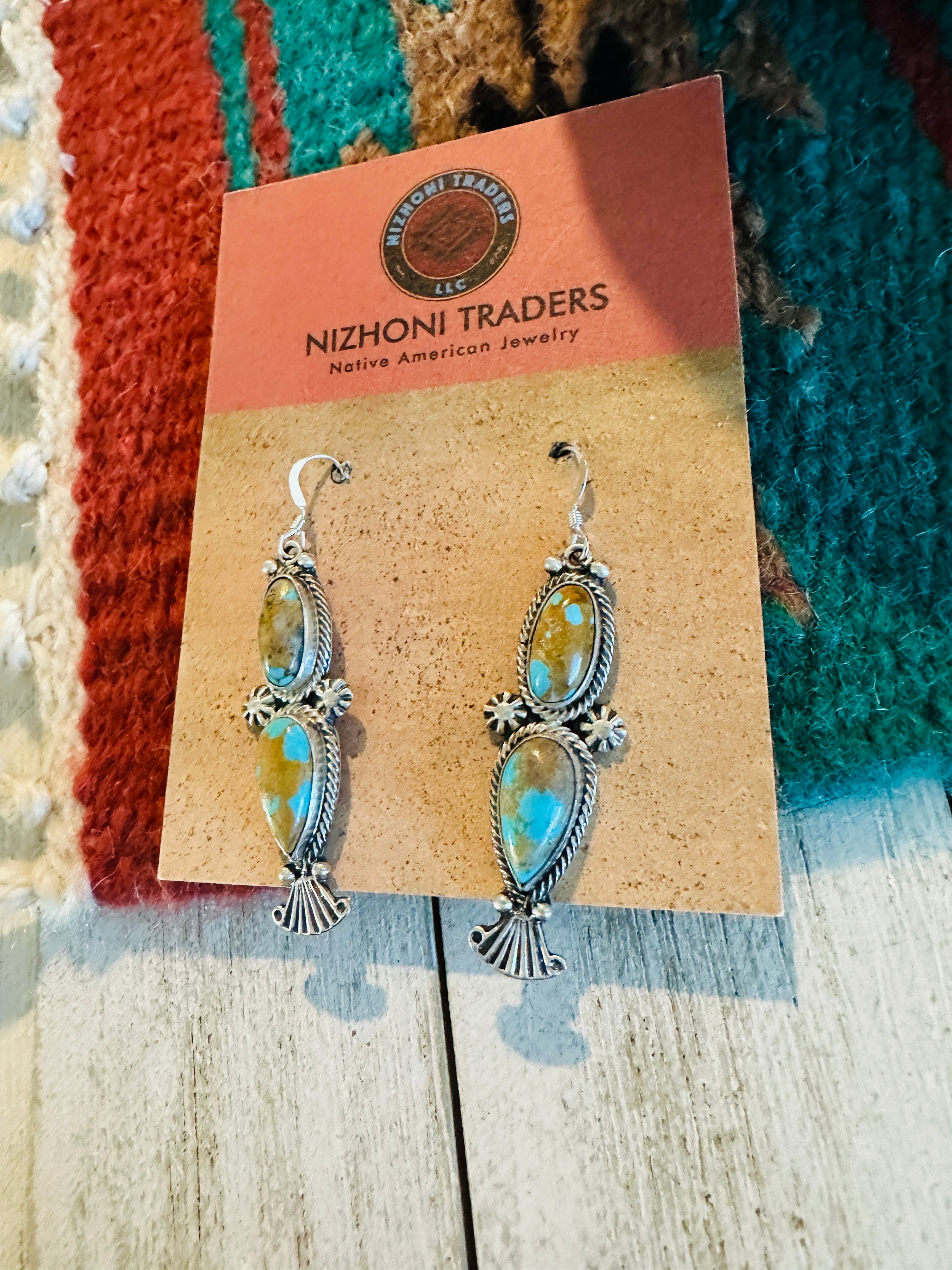 Navajo Number 8 Turquoise & Sterling Silver Dangle Earrings