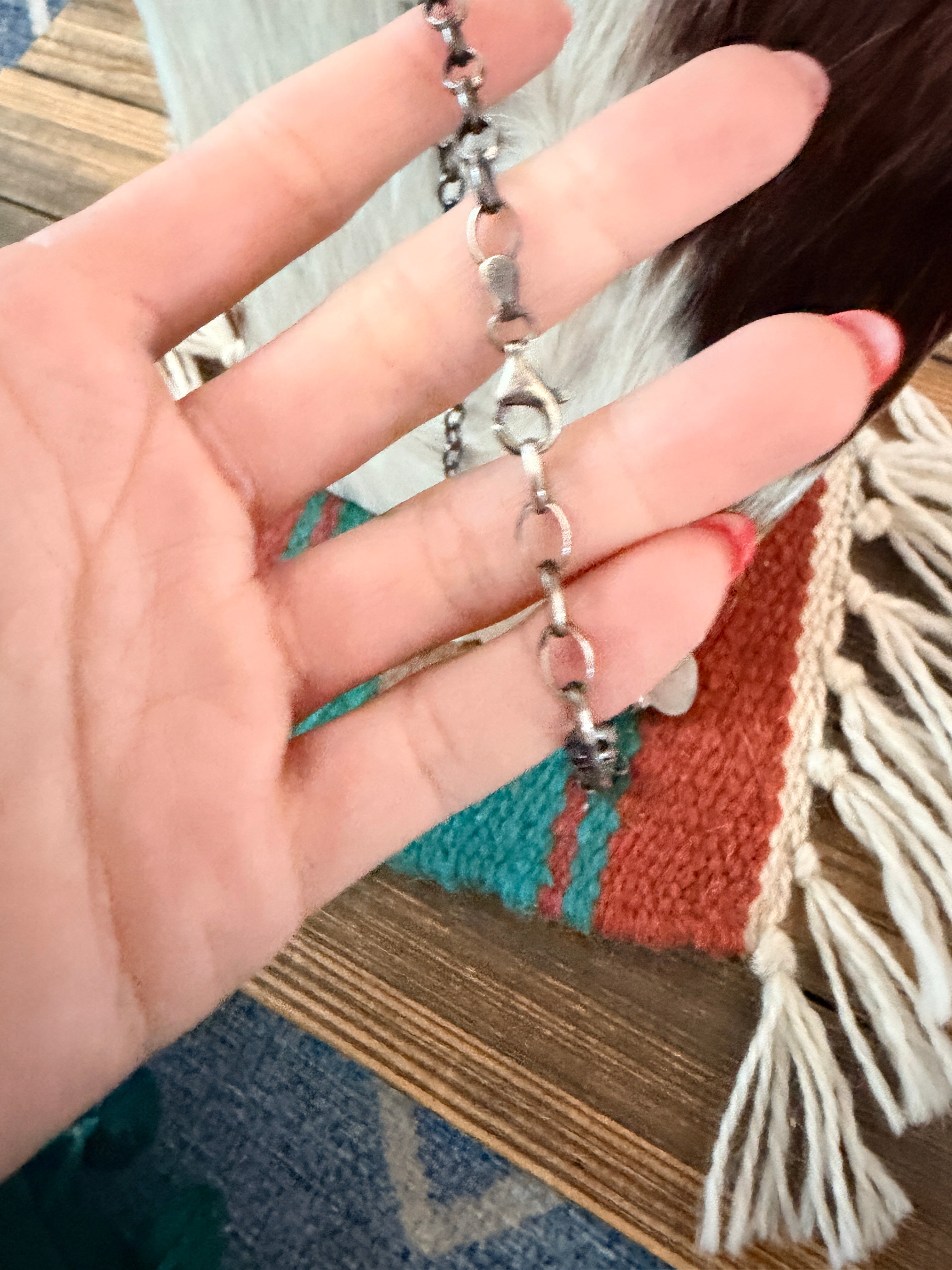Handmade Sterling Silver, Larimar & Fossilized Coral Necklace Necklace