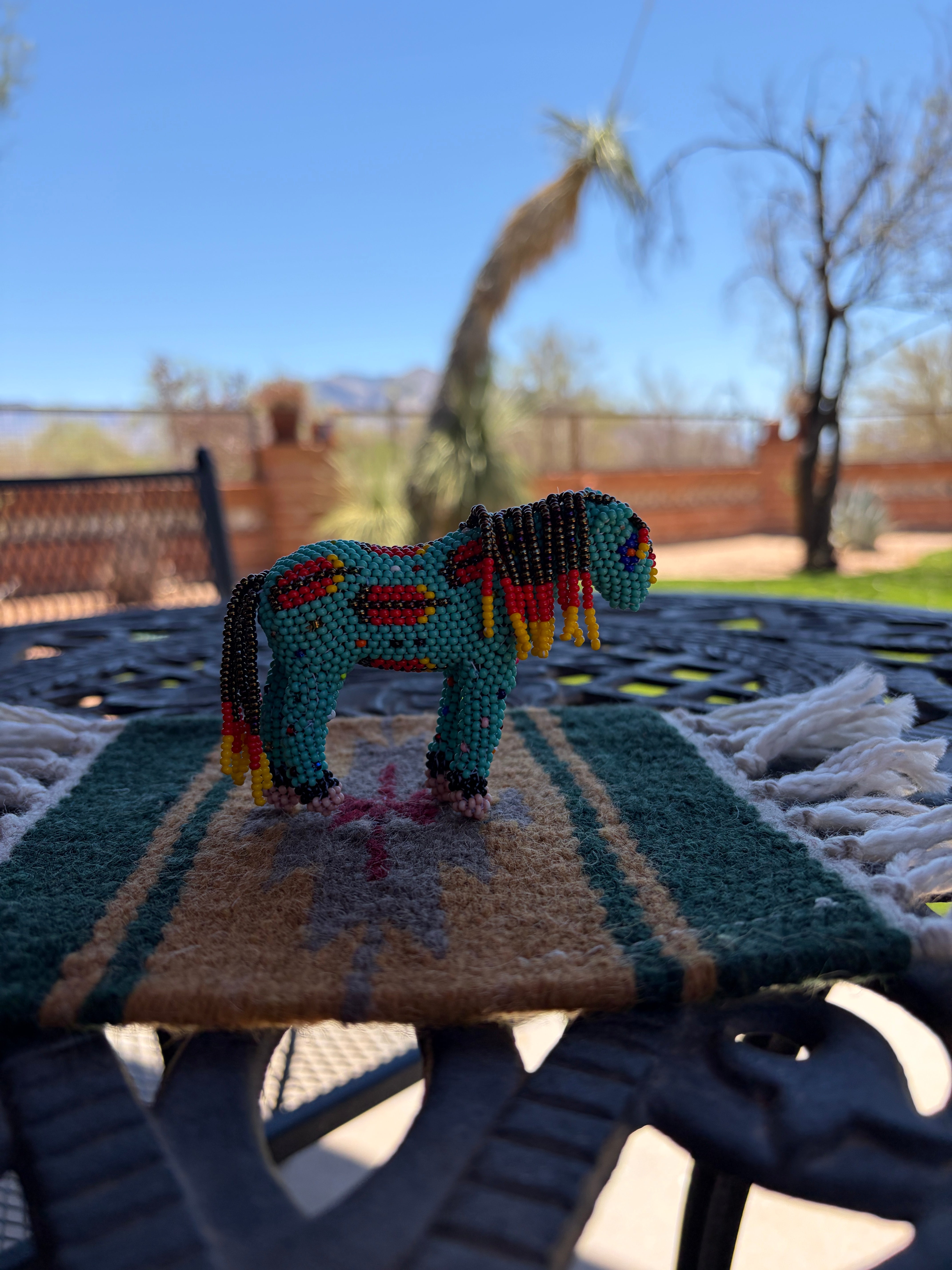 Handmade Peyote Stitched Horse Figurine- Turquoise 14