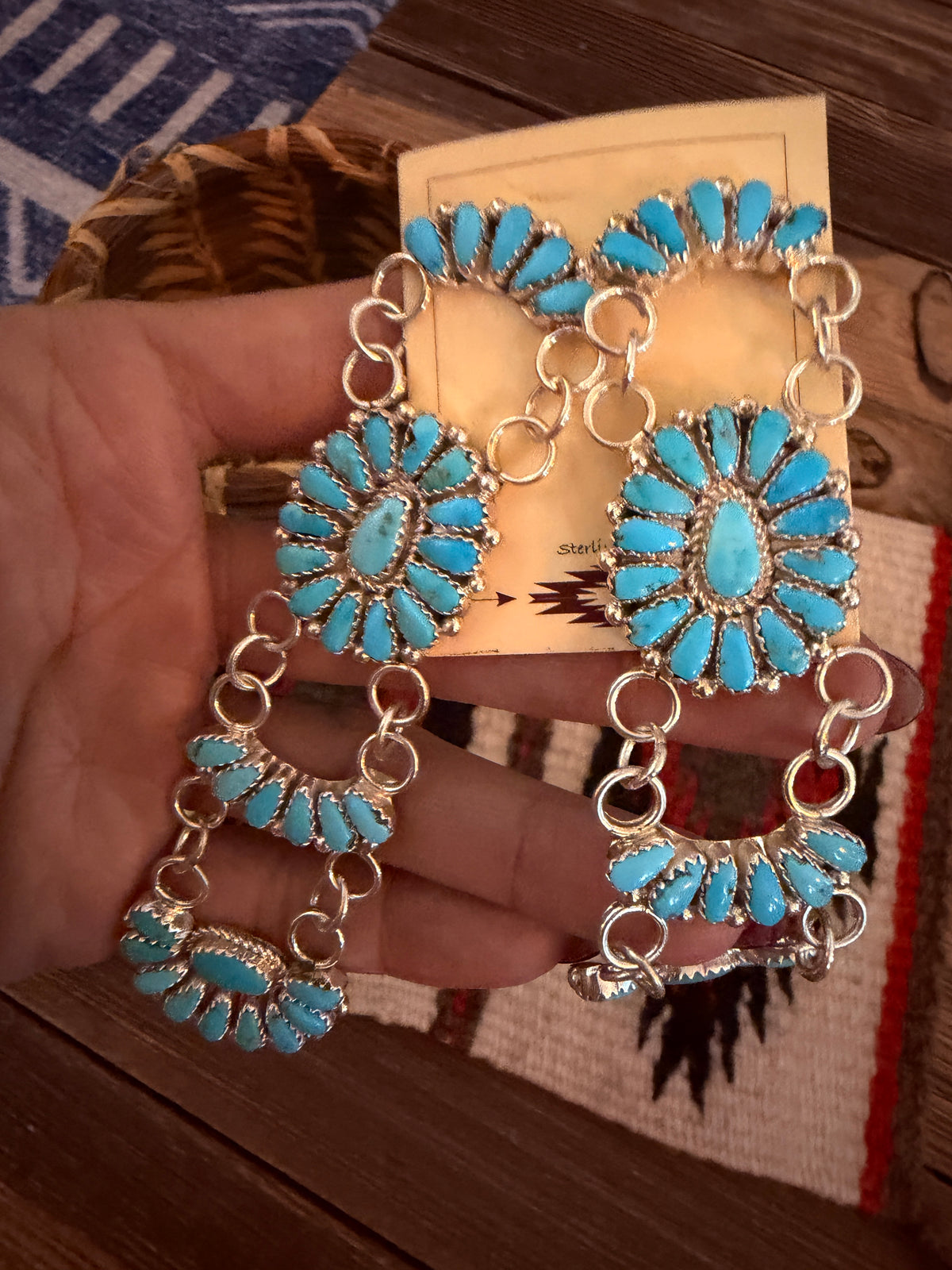 Handcrafted Sleeping Beauty Turquoise & Sterling Silver Cluster Dangle Earrings by Juliana Williams