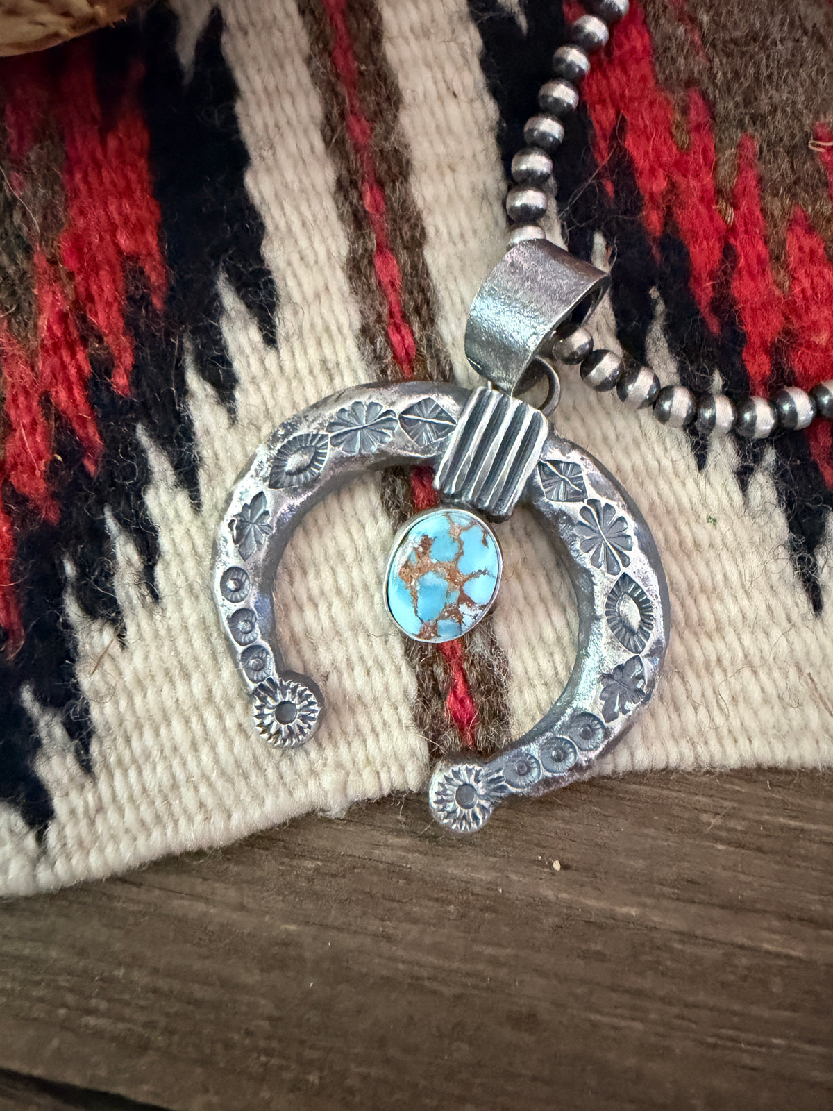 Handcrafted Sterling Silver & Golden Hills Turquoise Naja Pendant by Kevin Billah