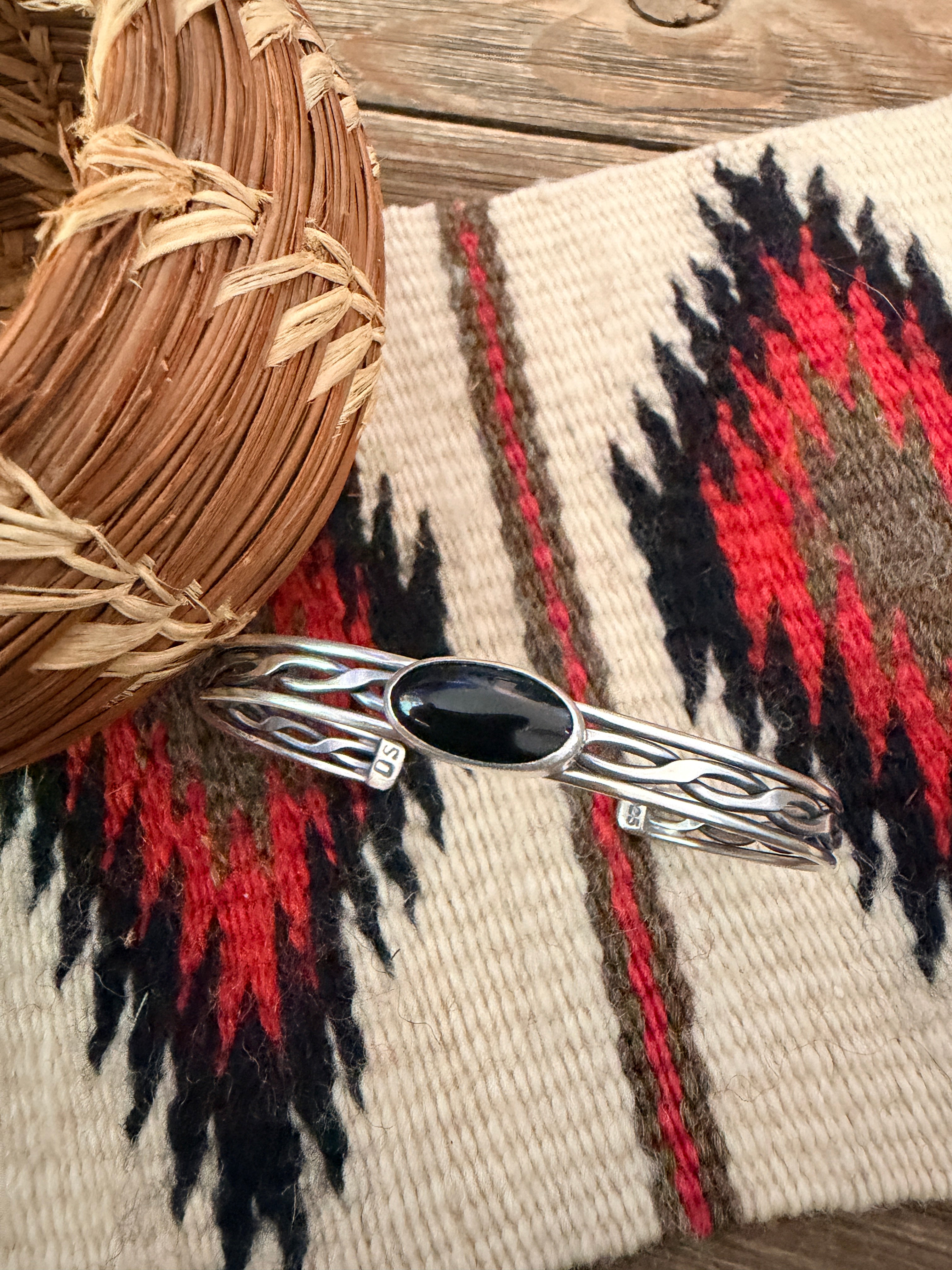 Handcrafted Black Onyx & Sterling Silver Cuff Bracelet