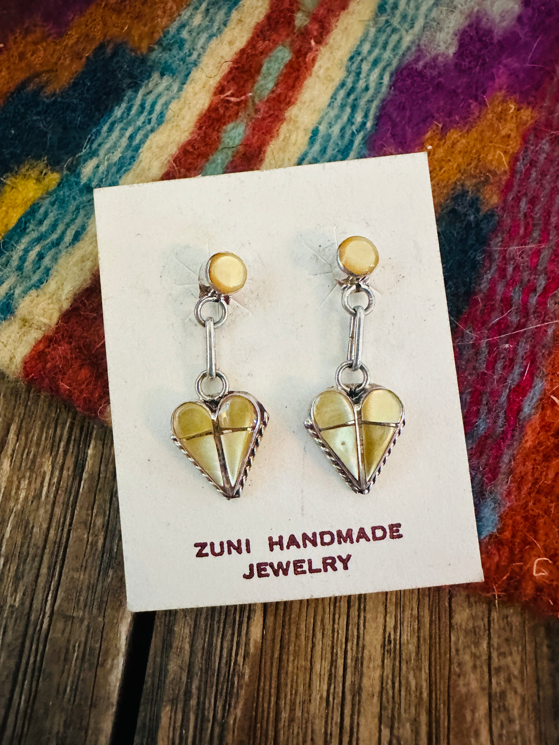Handcrafted Mother of Pearl & Sterling Silver Heart Dangle Earrings