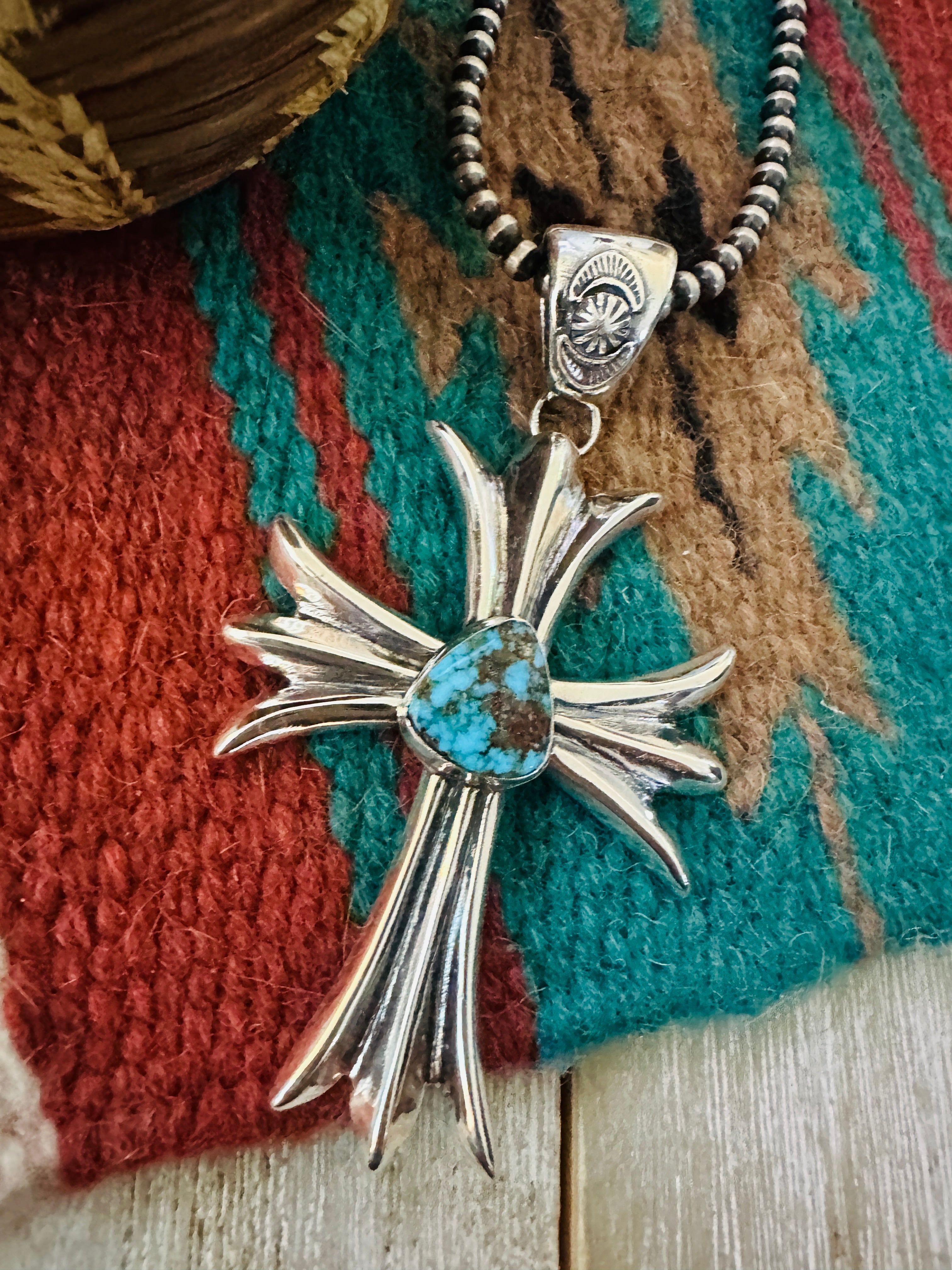 Handcrafted Sterling Silver & Turquoise Cross Pendant