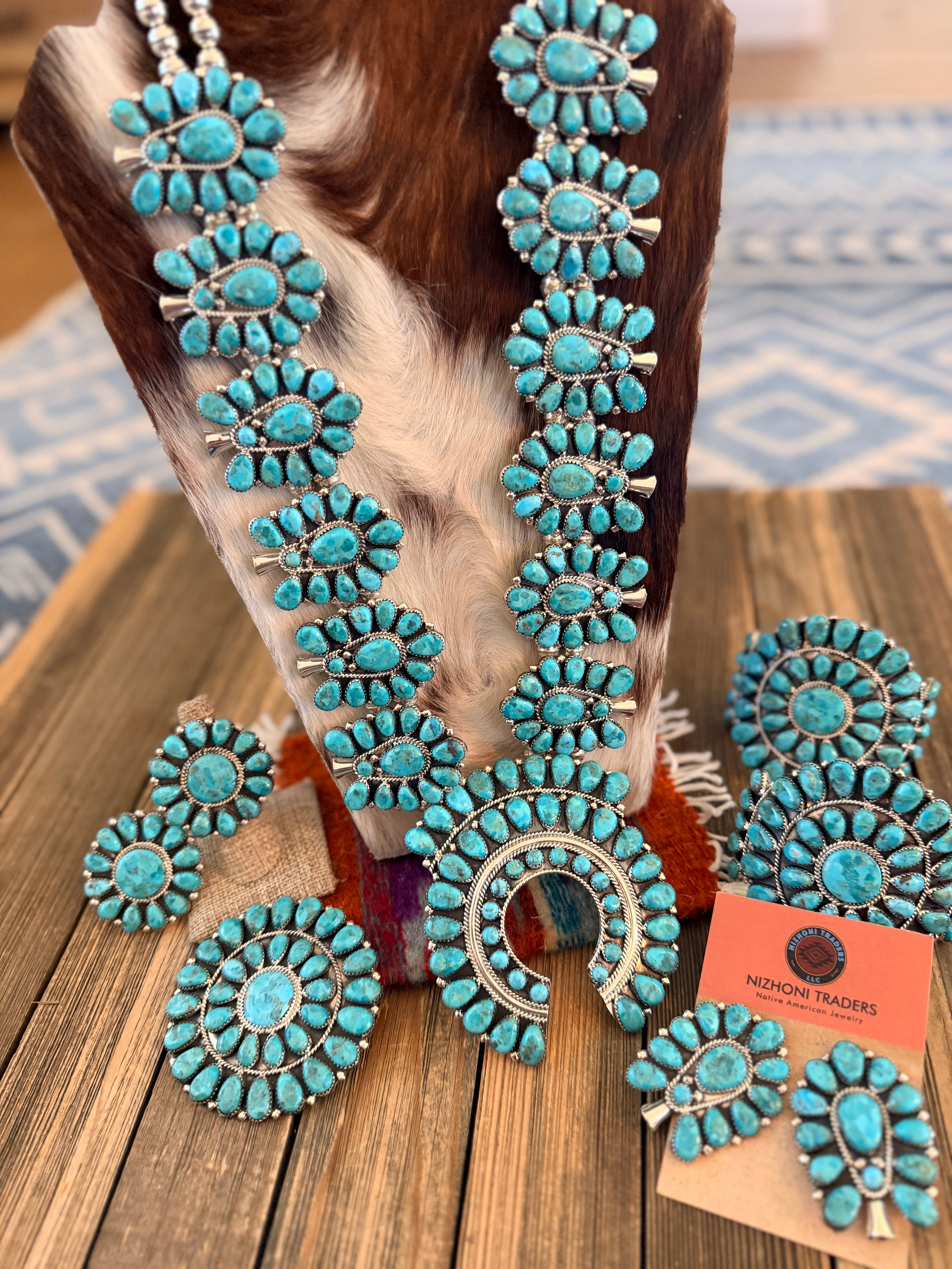 Handcrafted Turquoise & Sterling Silver Cluster 7-Piece Jewelry Set by Danny L. Wauneka