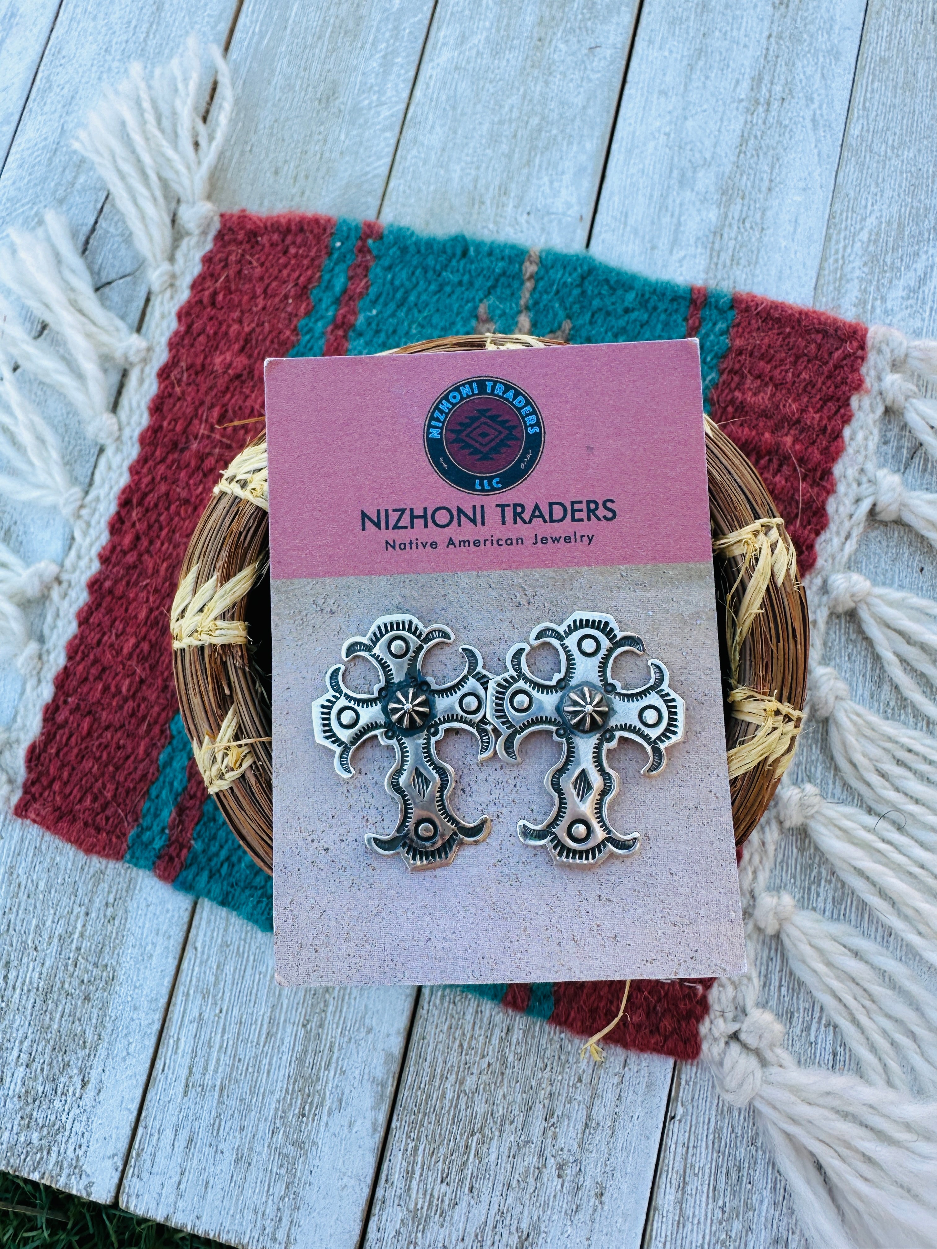 Handcrafted Sterling Silver Concho Cross Post Earrings by Happy Piasso