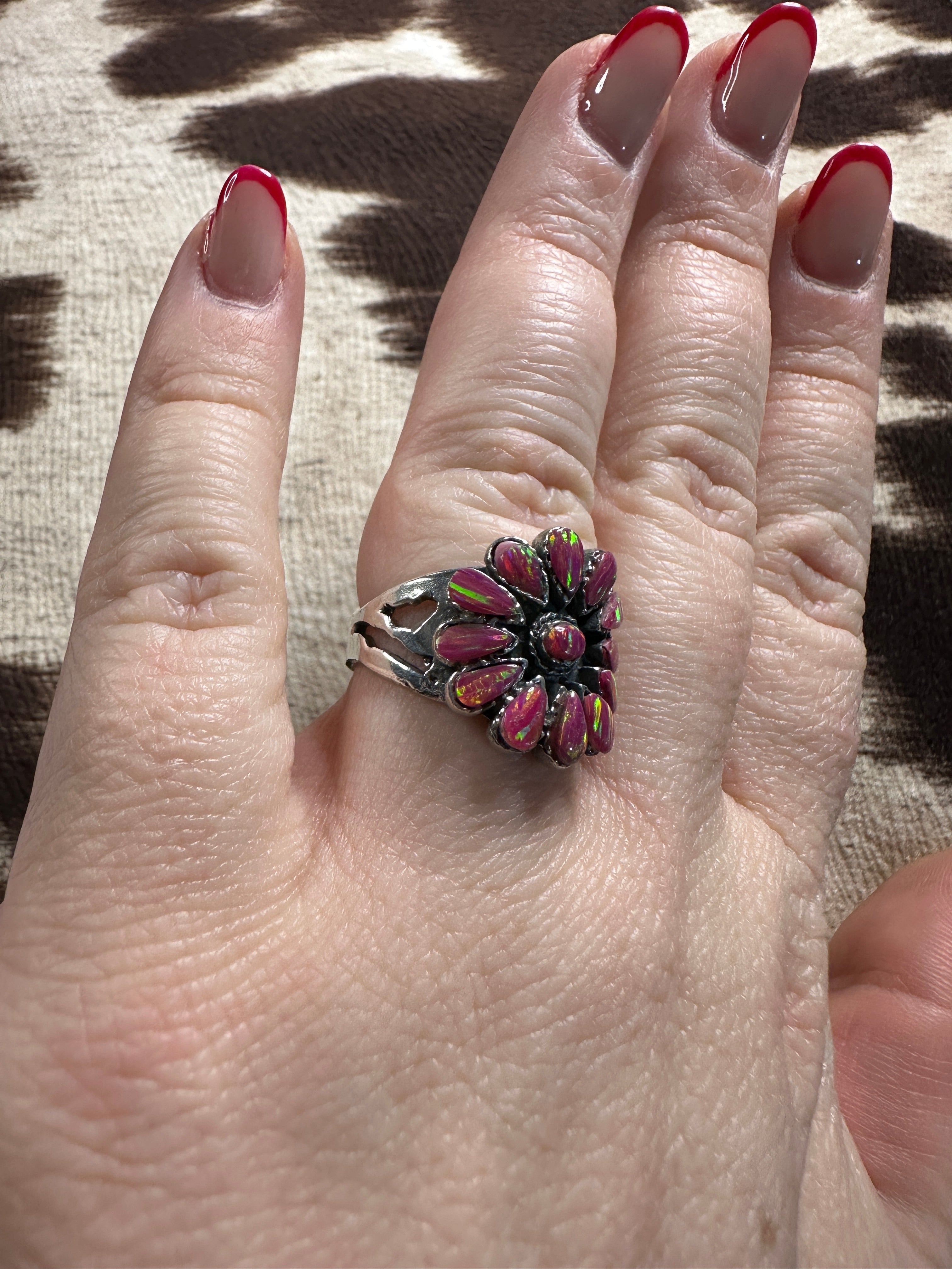 Handmade Sterling Silver & Hot Pink Opal Adjustable Ring