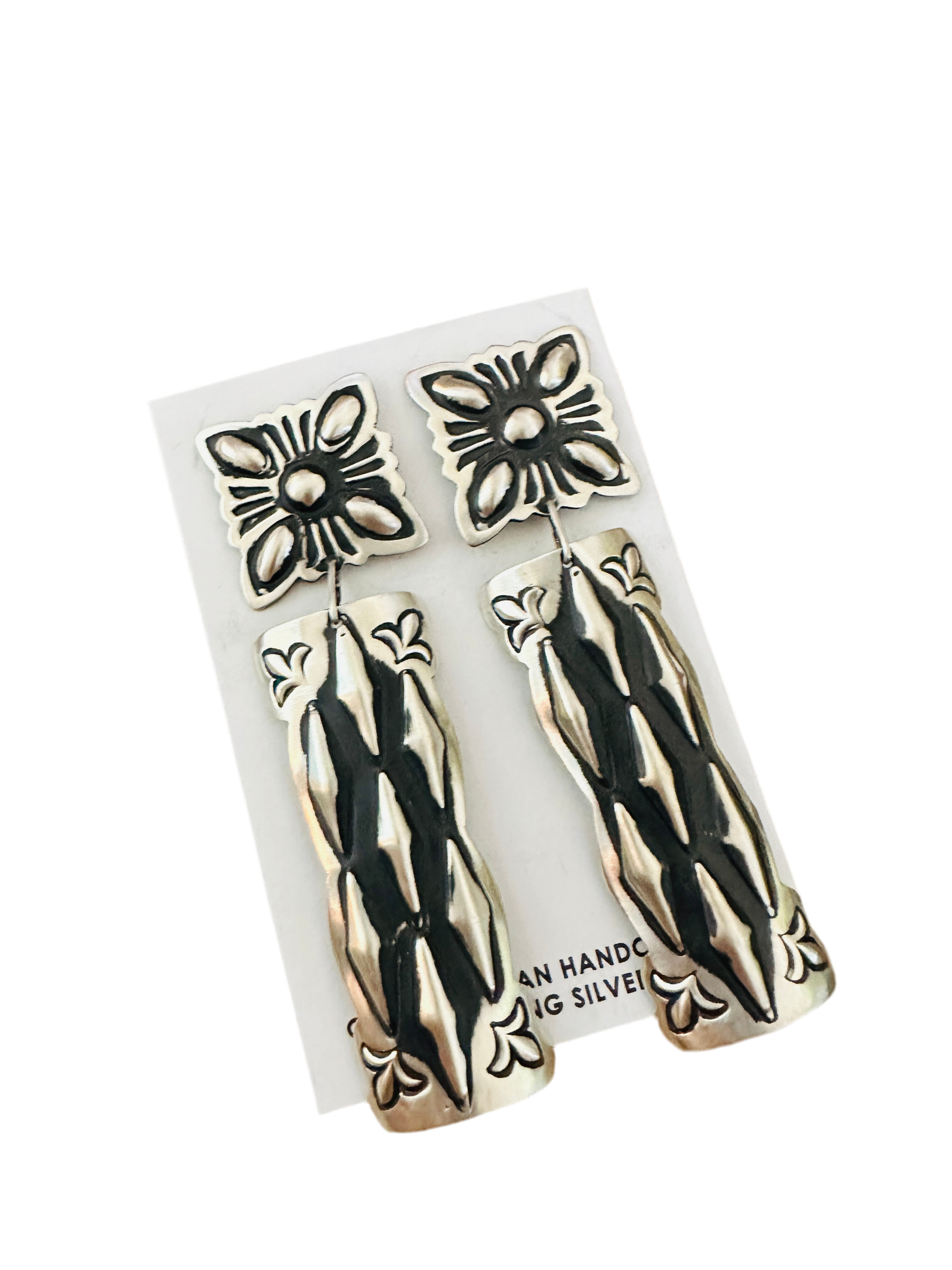 Handcrafted Sterling Silver Concho Dangle Earrings by Leander Tahe