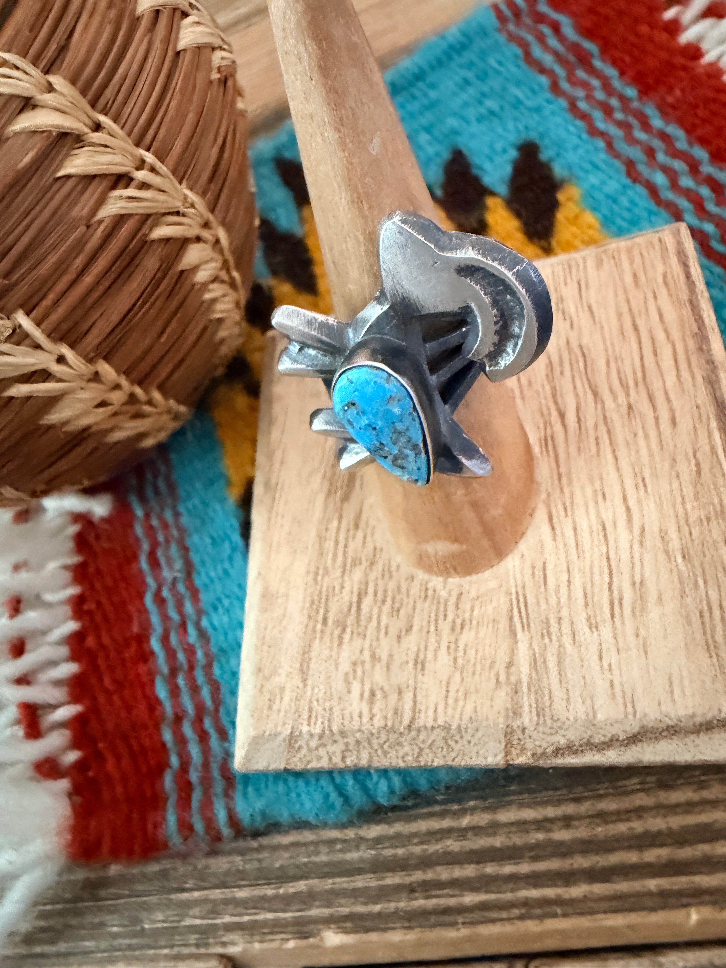 Handcrafted Turquoise and Sterling Silver Goat Ring size 6.25 by Chimney Butte