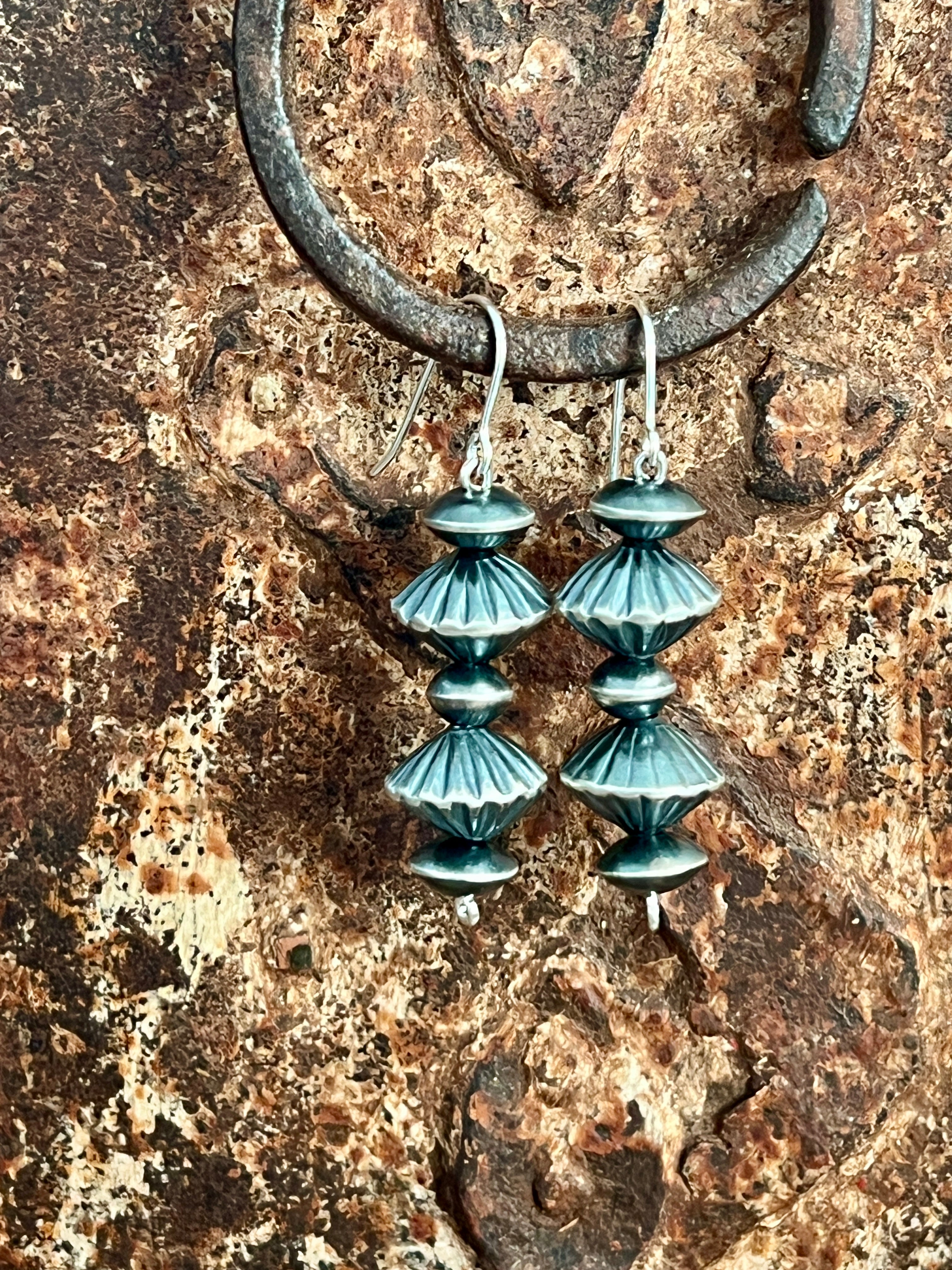 Navajo Sterling Silver Handmade Beaded Drop Earrings
