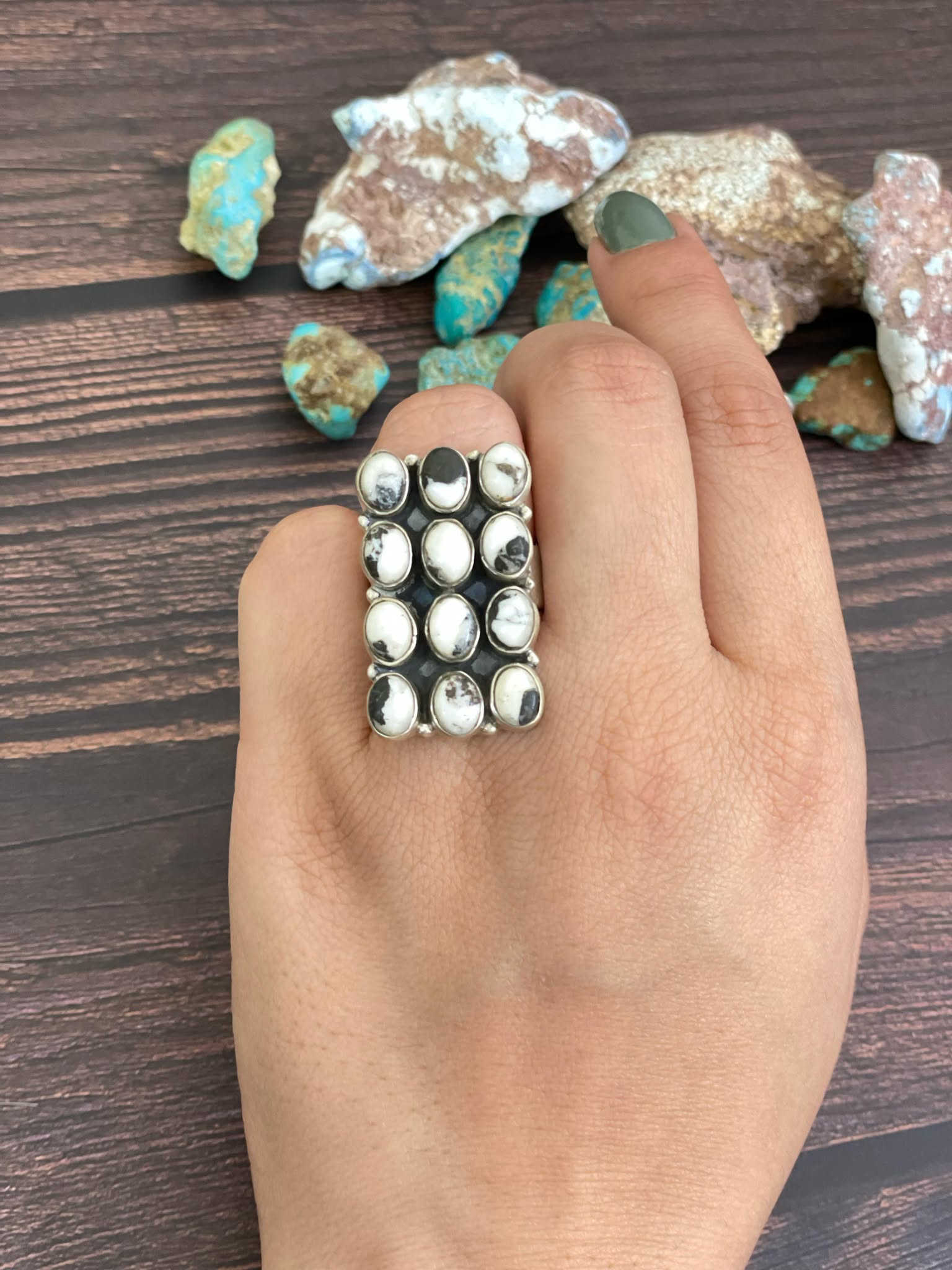 Handmade Bar sterling silver ring - PURPLE MOJAVE, WHITE BUFFALO, TURQUOISE, BLACK ONYX