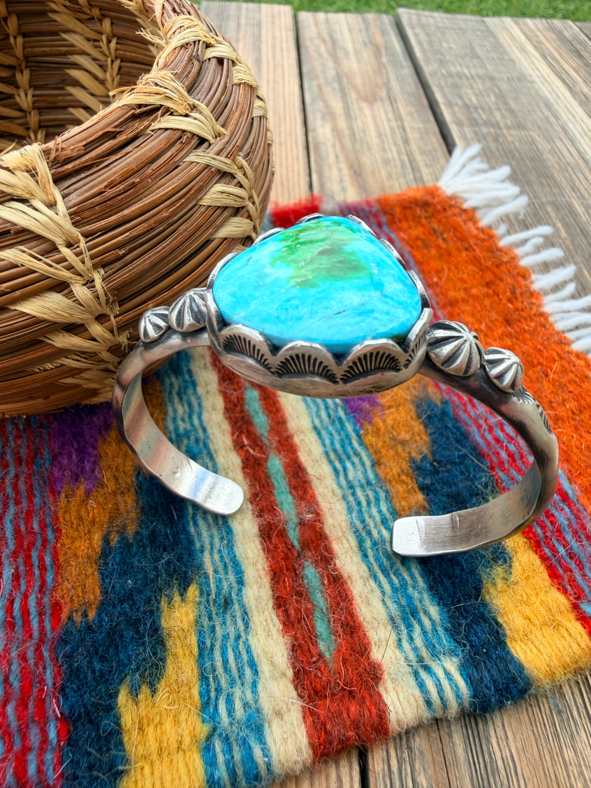 Handcrafted Sonoran Mountain Turquoise & Sterling Silver Cuff Bracelet by Charles Johnson