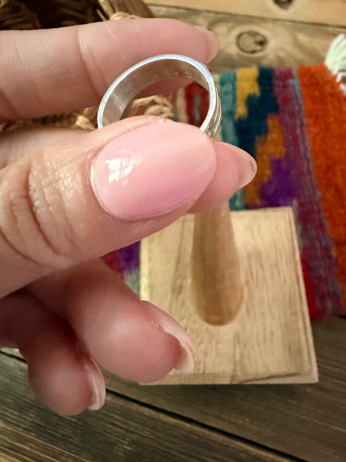 Old Pawn Handcrafted Opal & Sterling Silver Inlay Band Ring Size 7.5