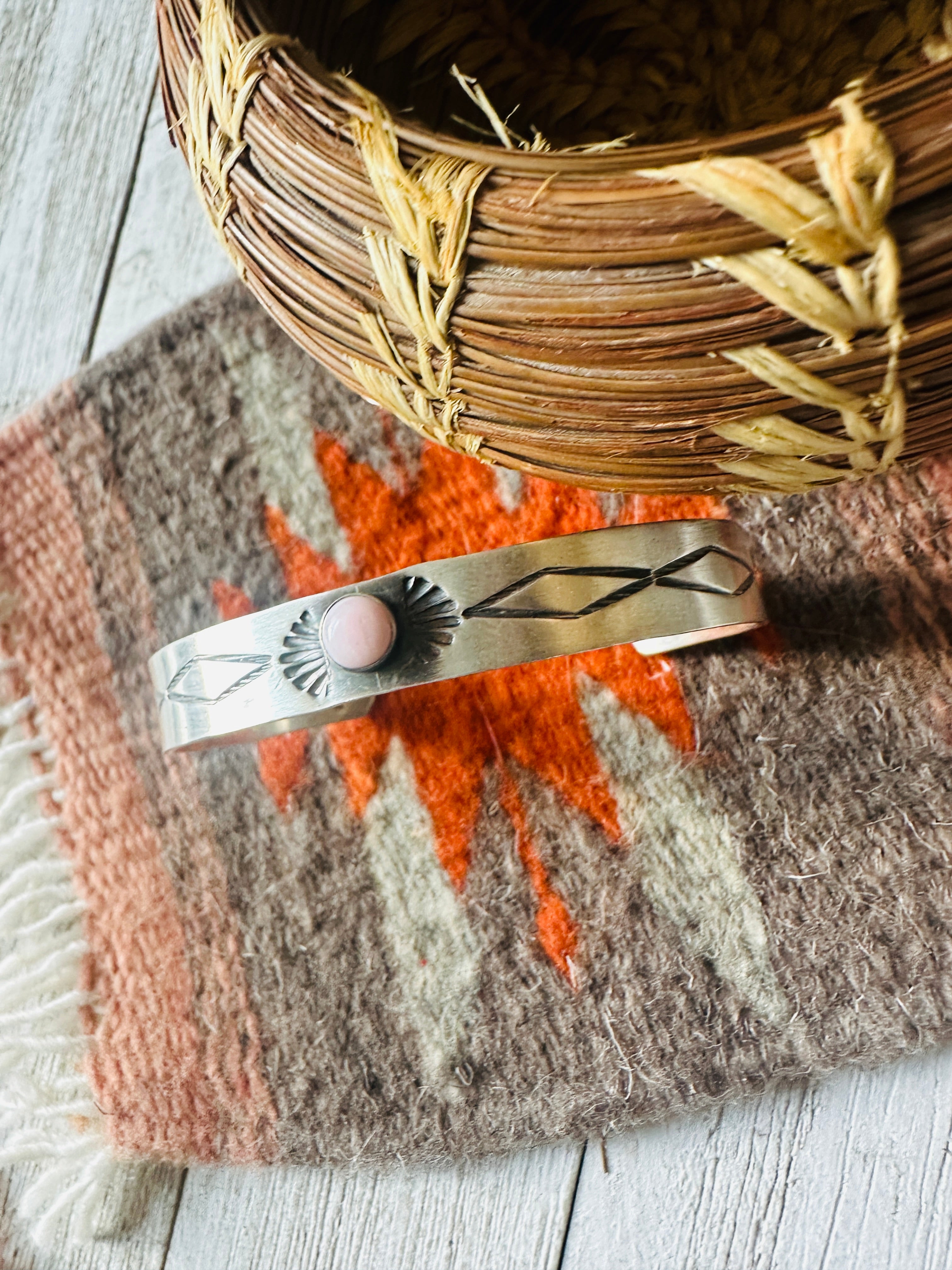 Navajo Queen Pink Conch Shell & Sterling Silver Cuff Bracelet