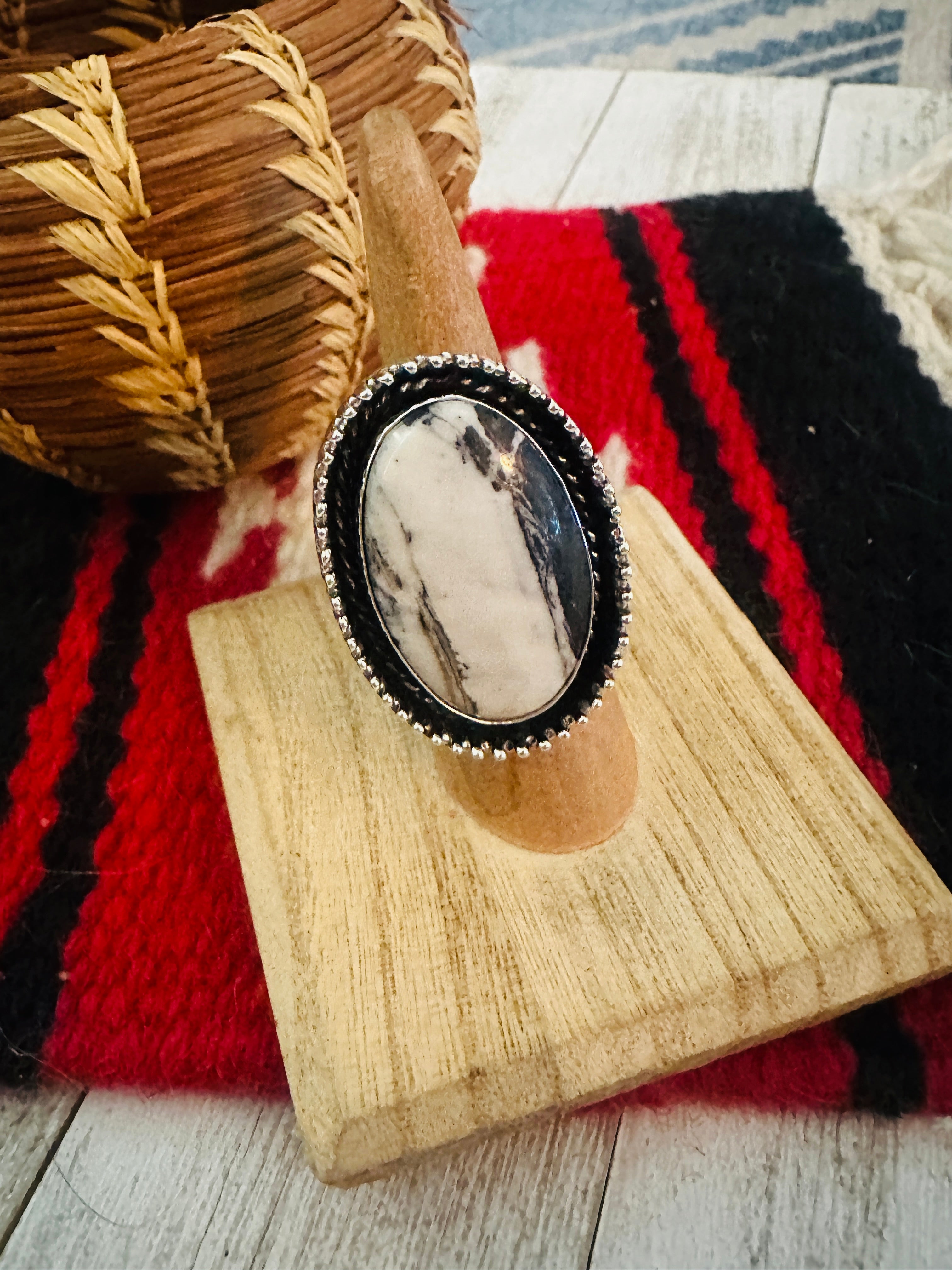 Navajo Sterling Silver And White Buffalo Adjustable Ring