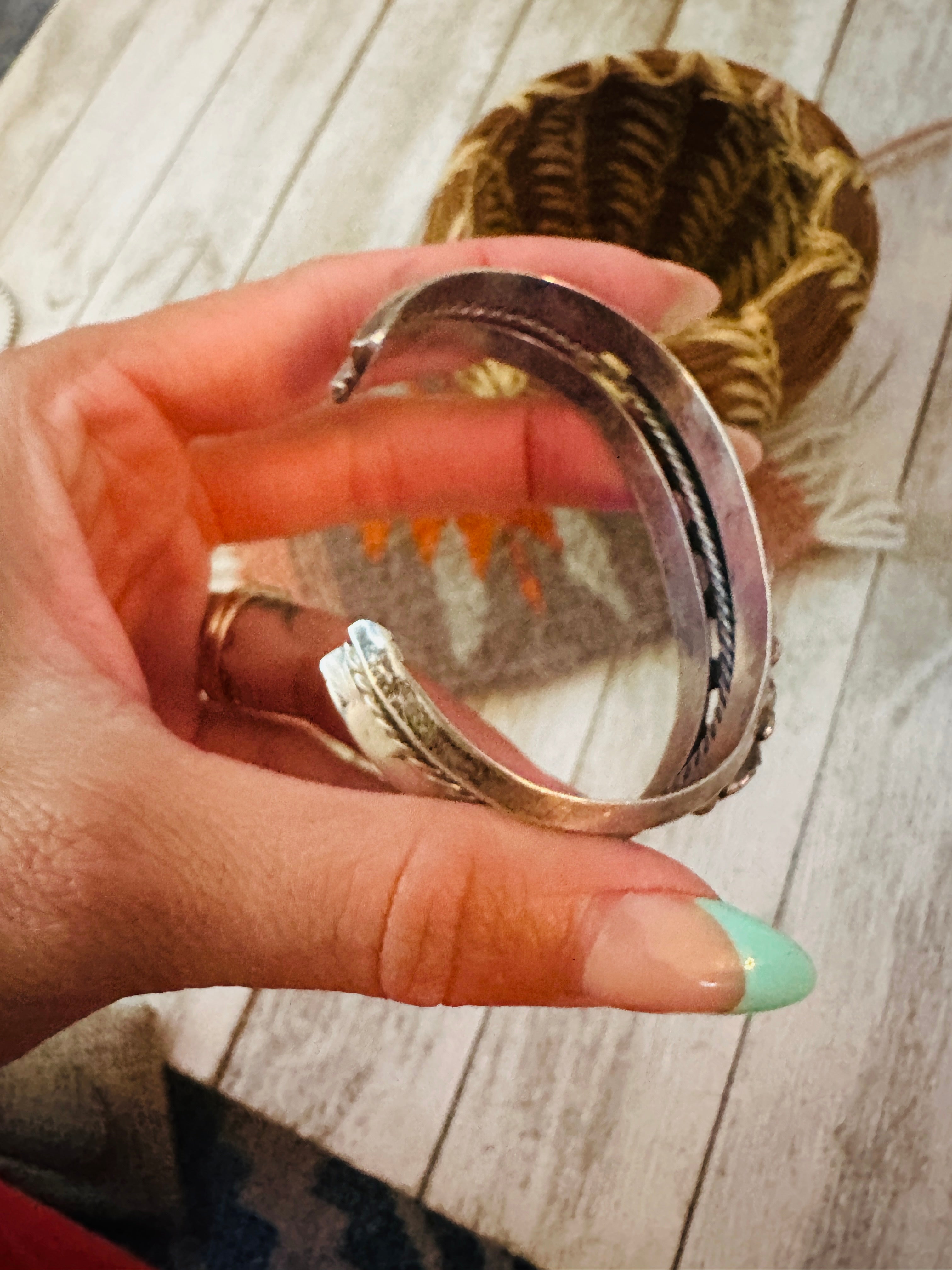 Handcrafted Old Pawn Turquoise & Sterling Silver Cuff Bracelet /