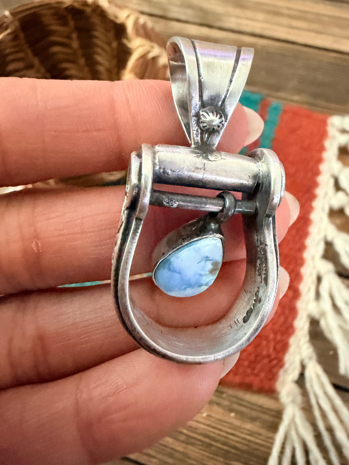 Handcrafted Sterling Silver & Turquoise Stirrup Pendant by Charles Johnson