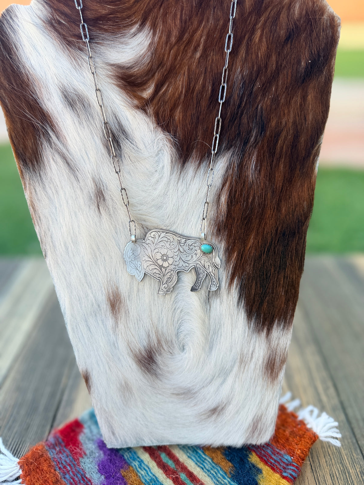 Handmade Sterling Silver & Turquoise Buffalo Necklace