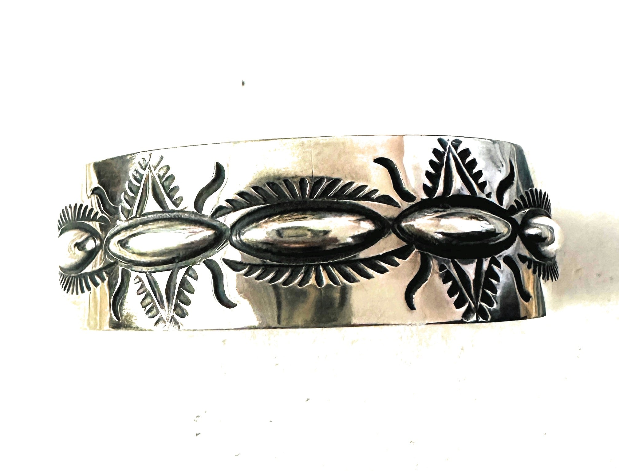 Navajo Hand Stamped Sterling Silver Cuff Bracelet By Elvira Bill