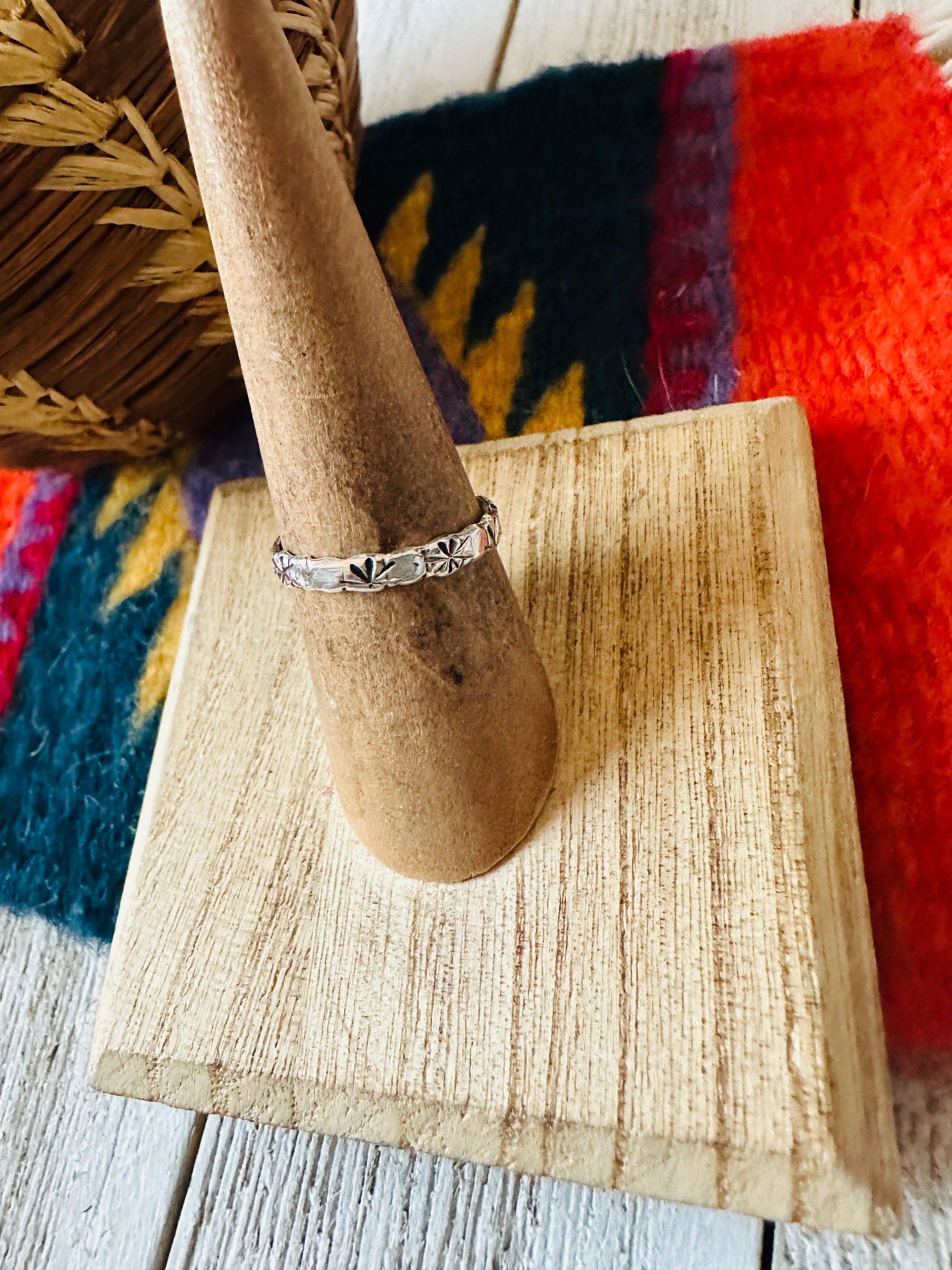 Navajo Hand Stamped Sterling Silver Band Ring