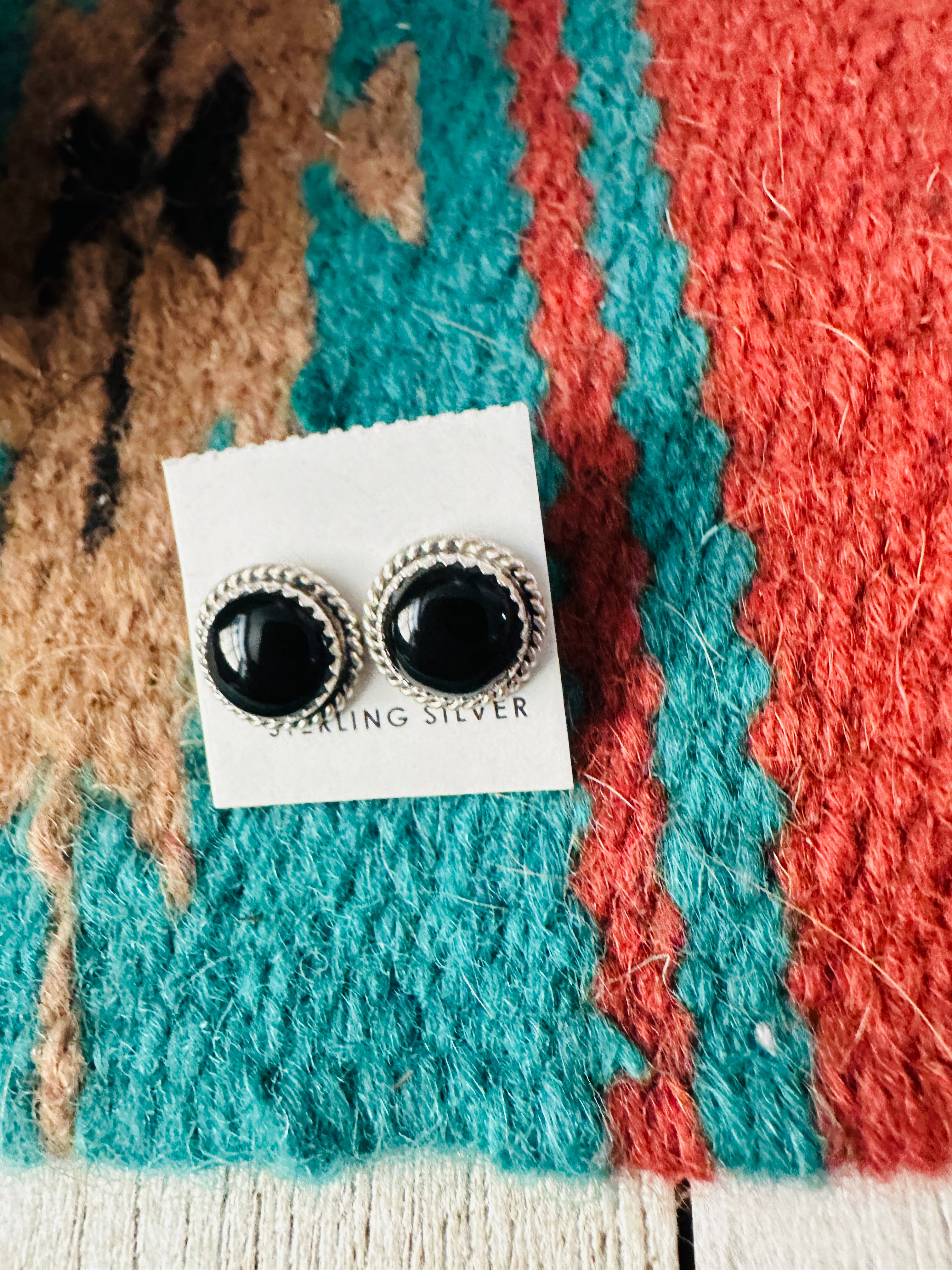 Navajo Onyx and Sterling Silver Stud Earrings