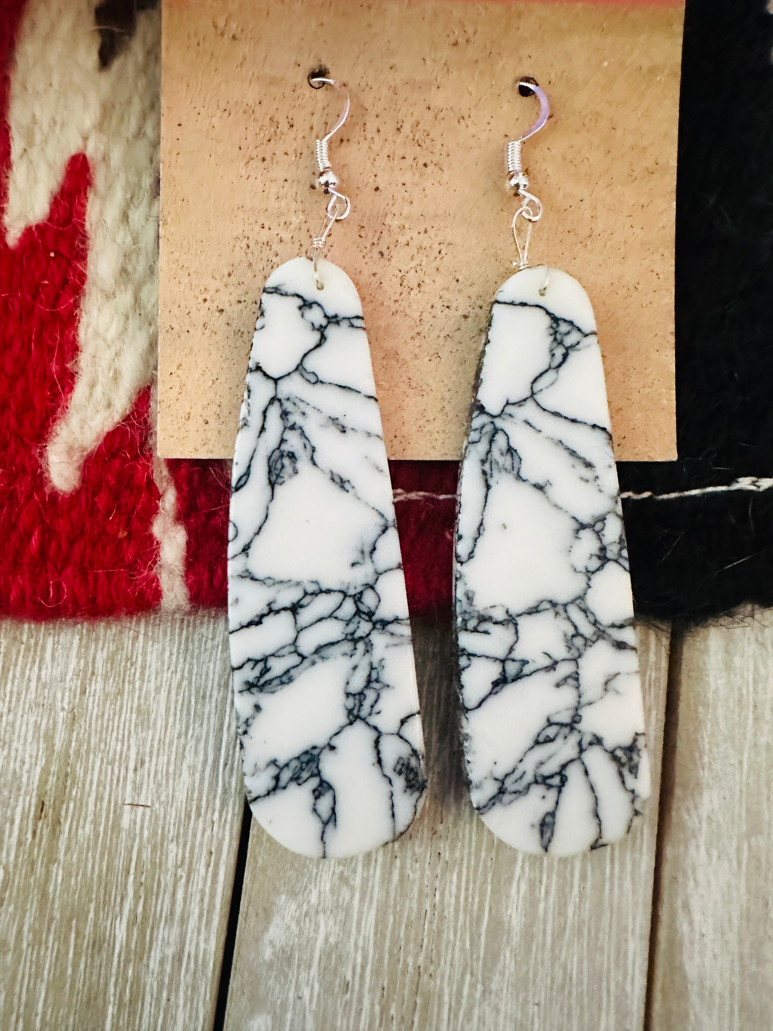Handcrafted Howlite & Sterling Silver Slab Dangle Earrings