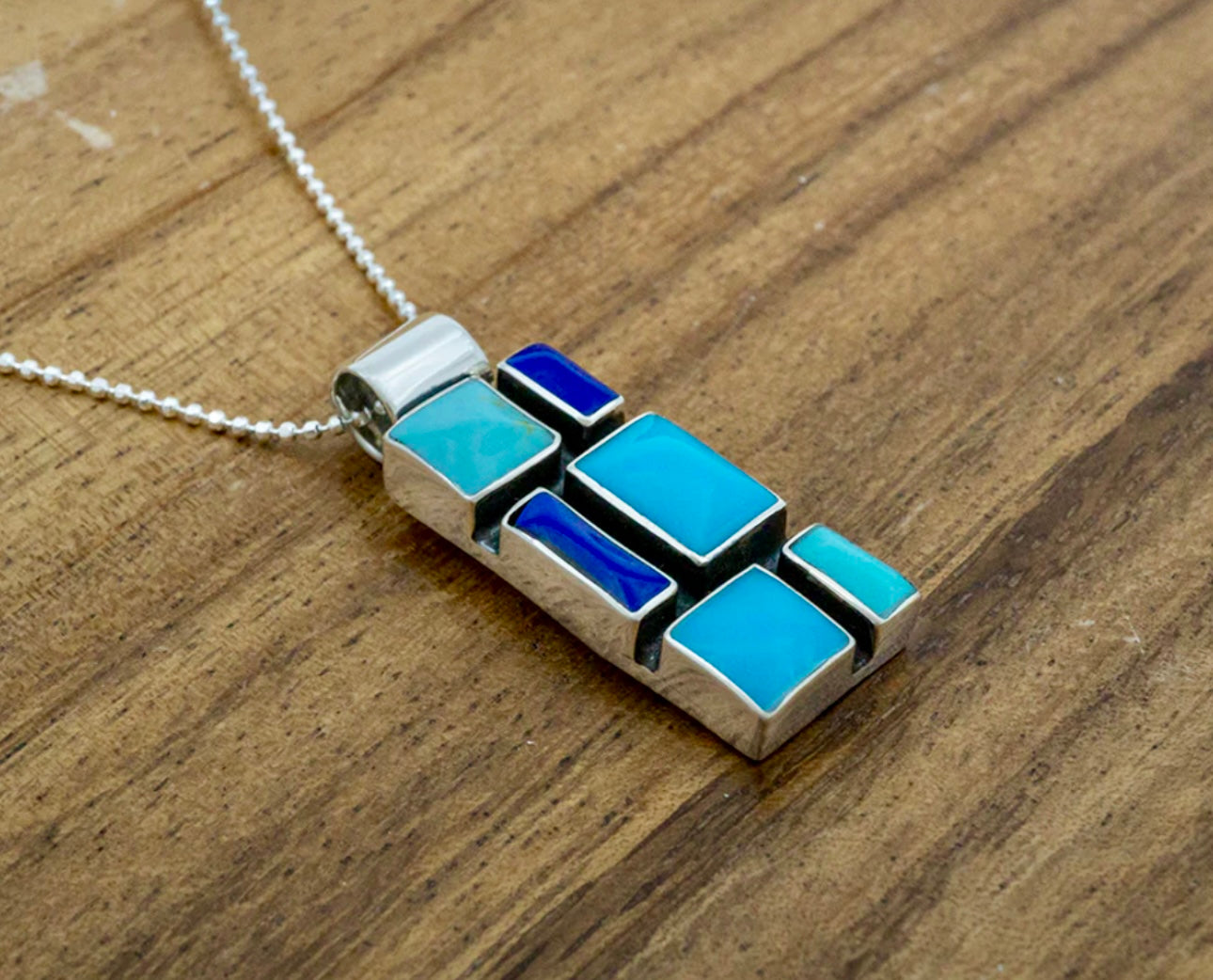 Turquoise & Lapis Medium Mosaic Pendant Necklace