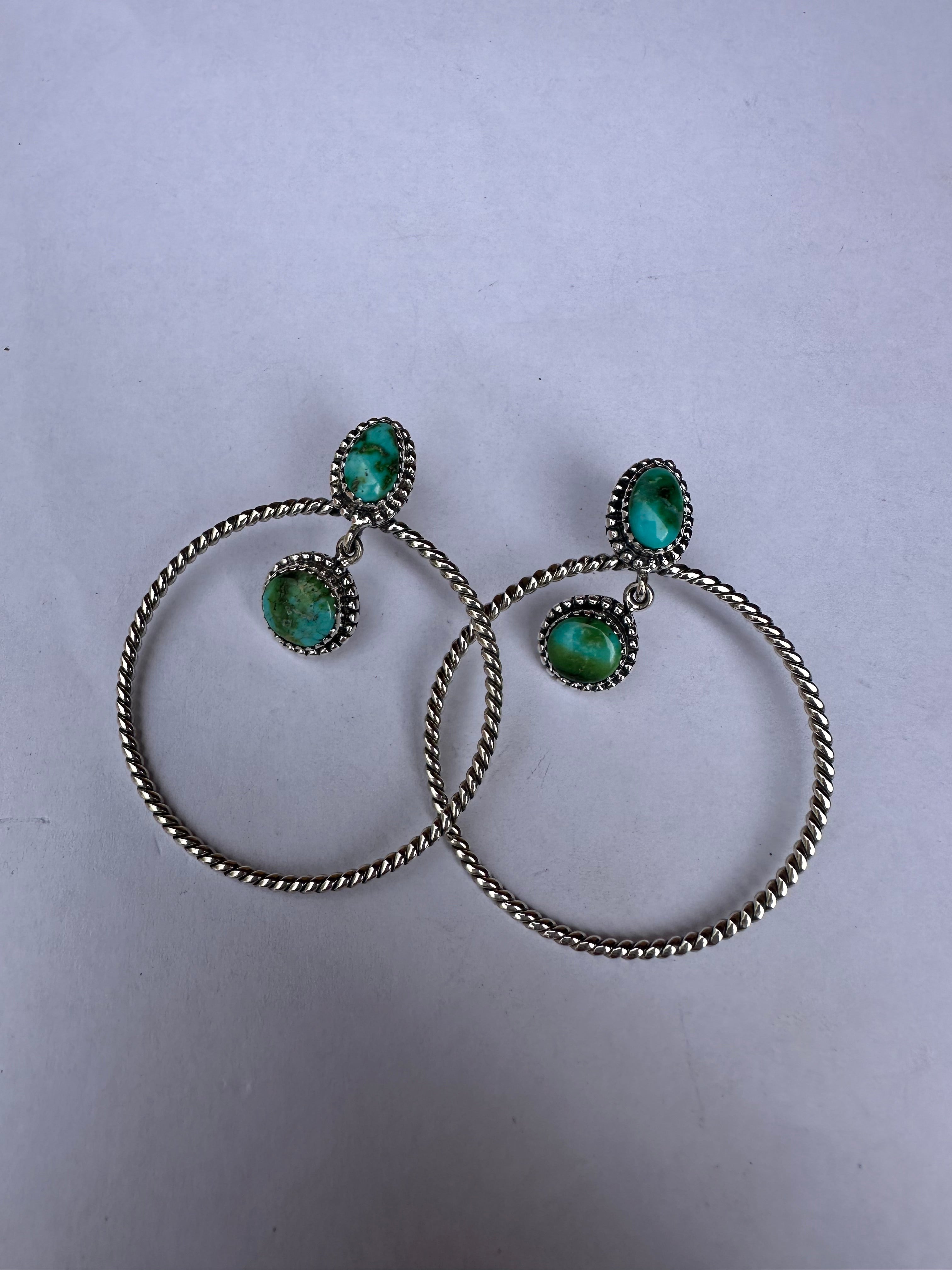 Handmade Sonoran Gold Turquoise and Sterling Silver Hoop Earrings MORE BLUES