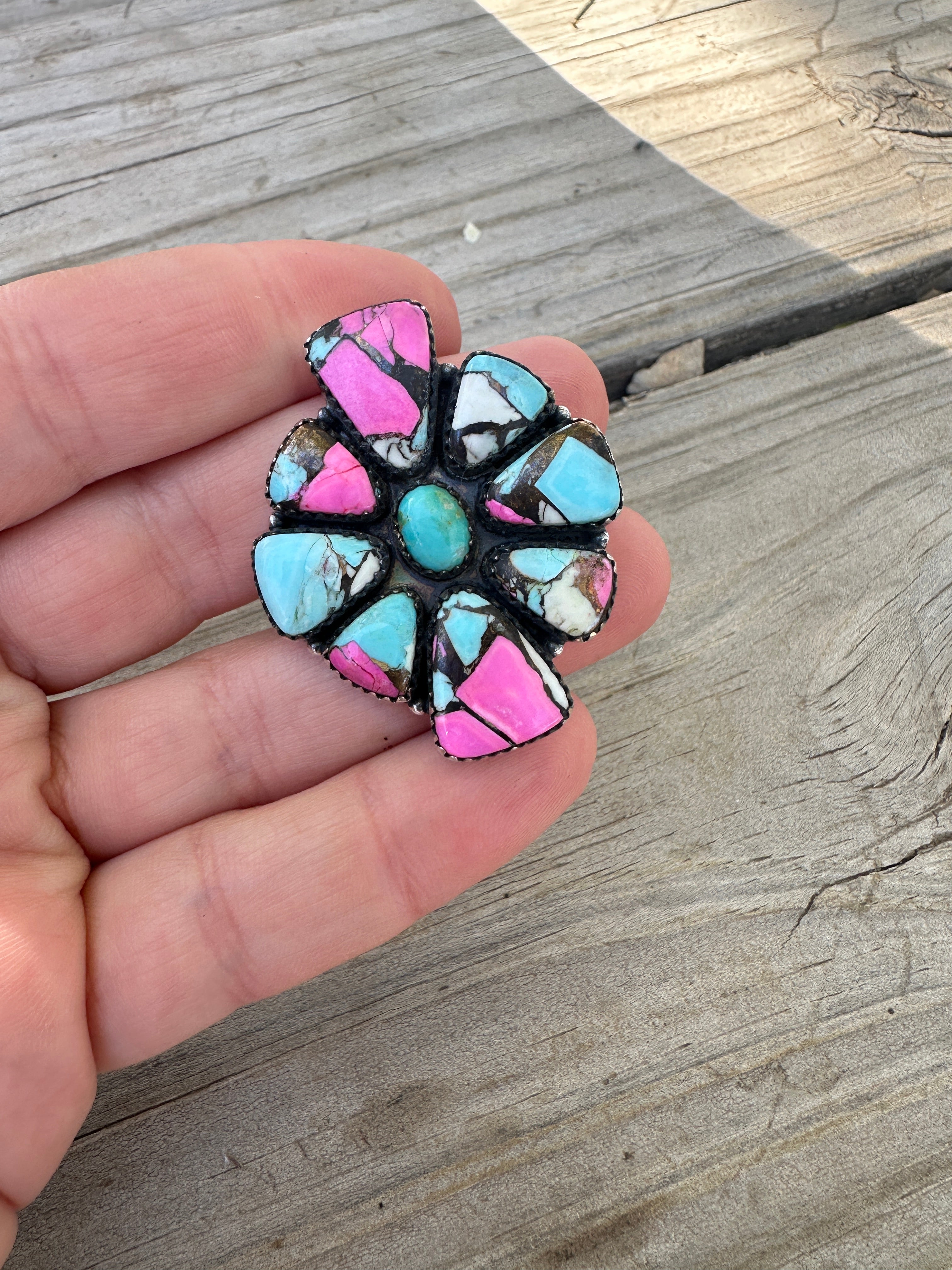 Handmade Cotton Candy Sterling Adjustable Cluster Ring