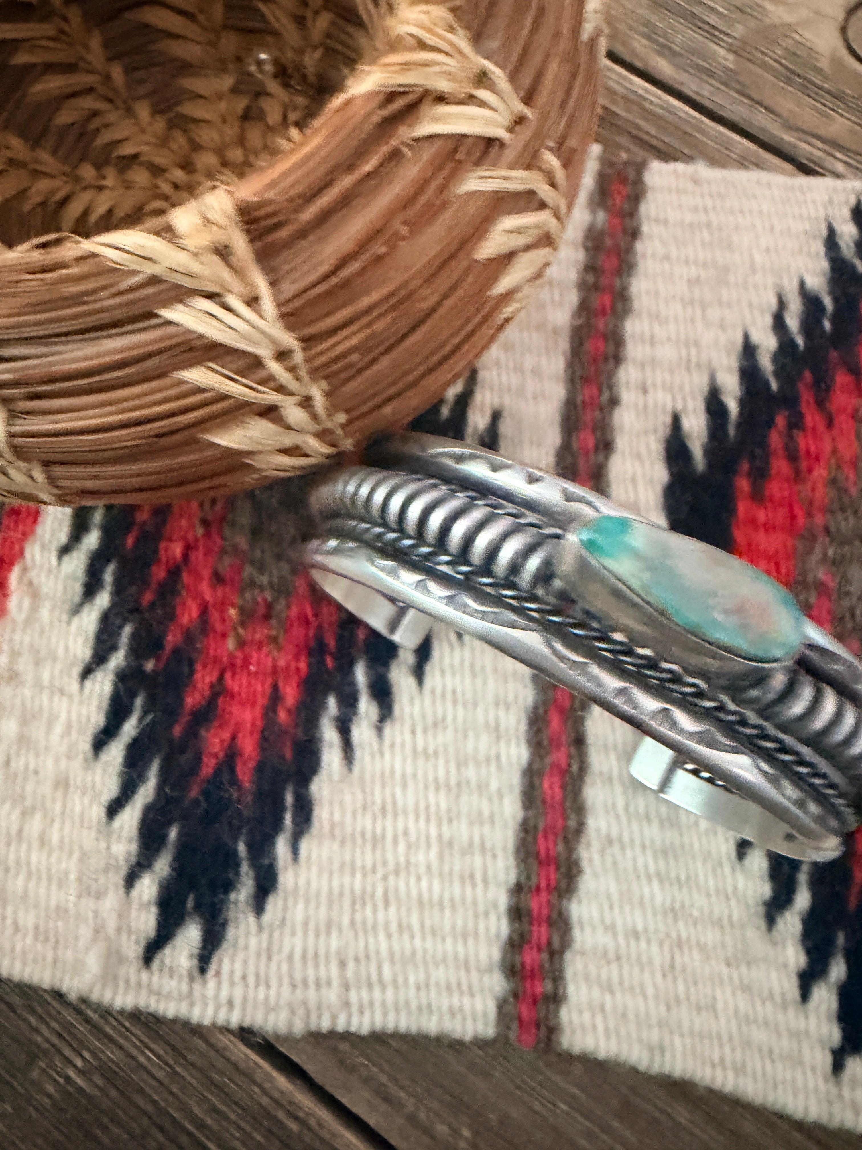 Handcrafted Carico Lake Turquoise & Sterling Silver Cuff Bracelet
