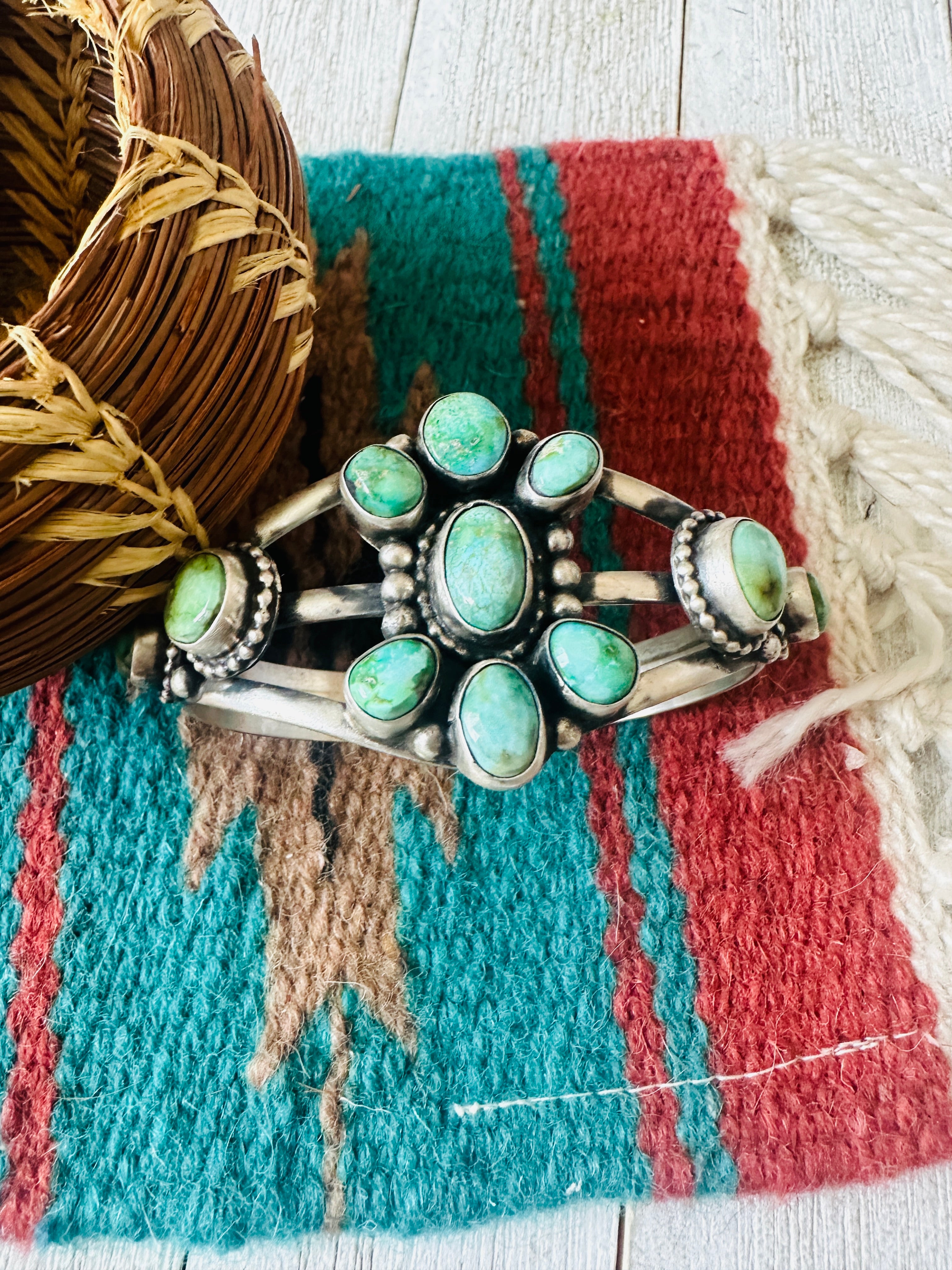 Navajo Sonoran Gold Turquoise & Sterling Silver Cuff Bracelet