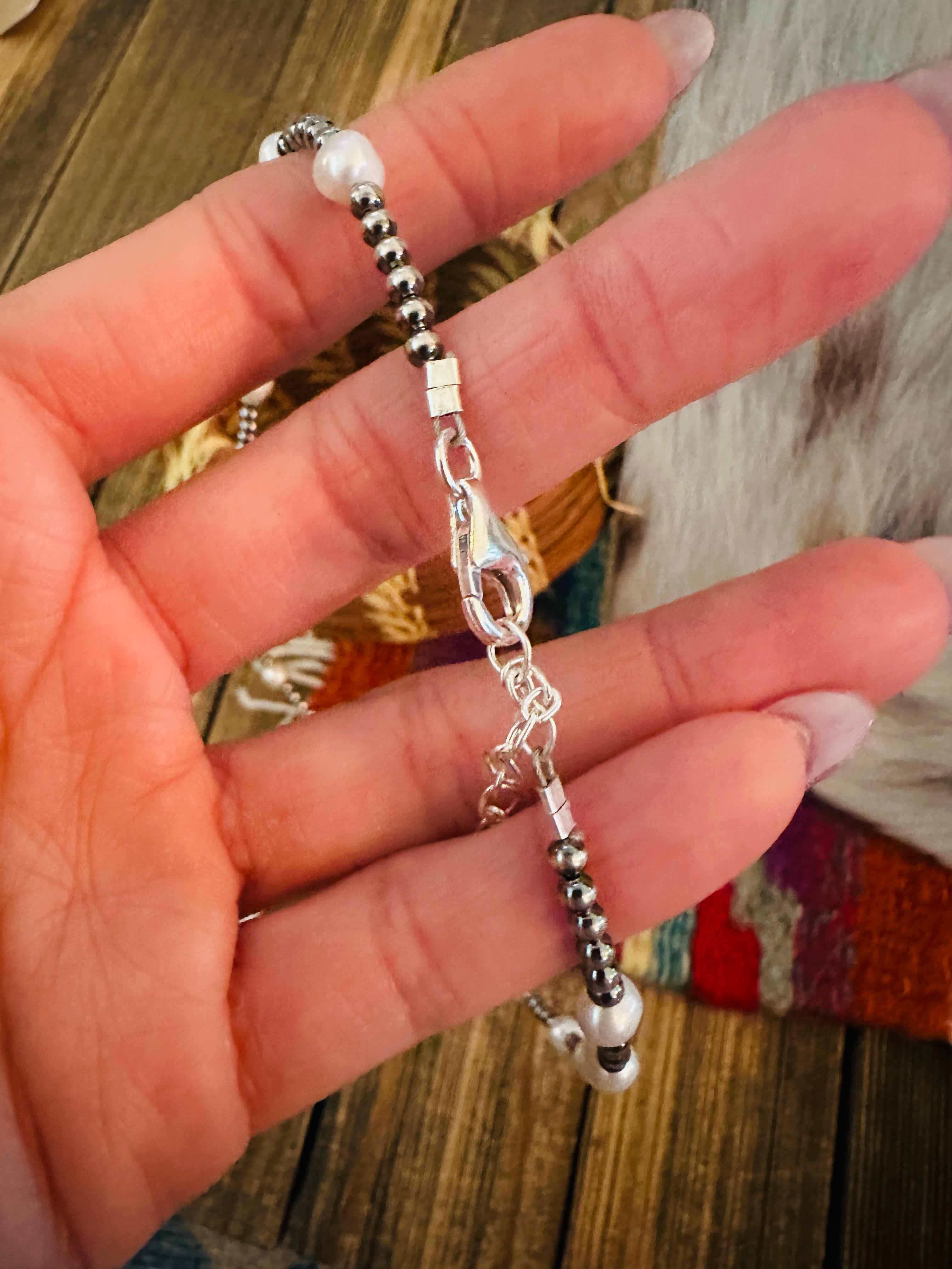 Handcrafted Freshwater Pearl & Sterling Silver 16” Beaded Necklace