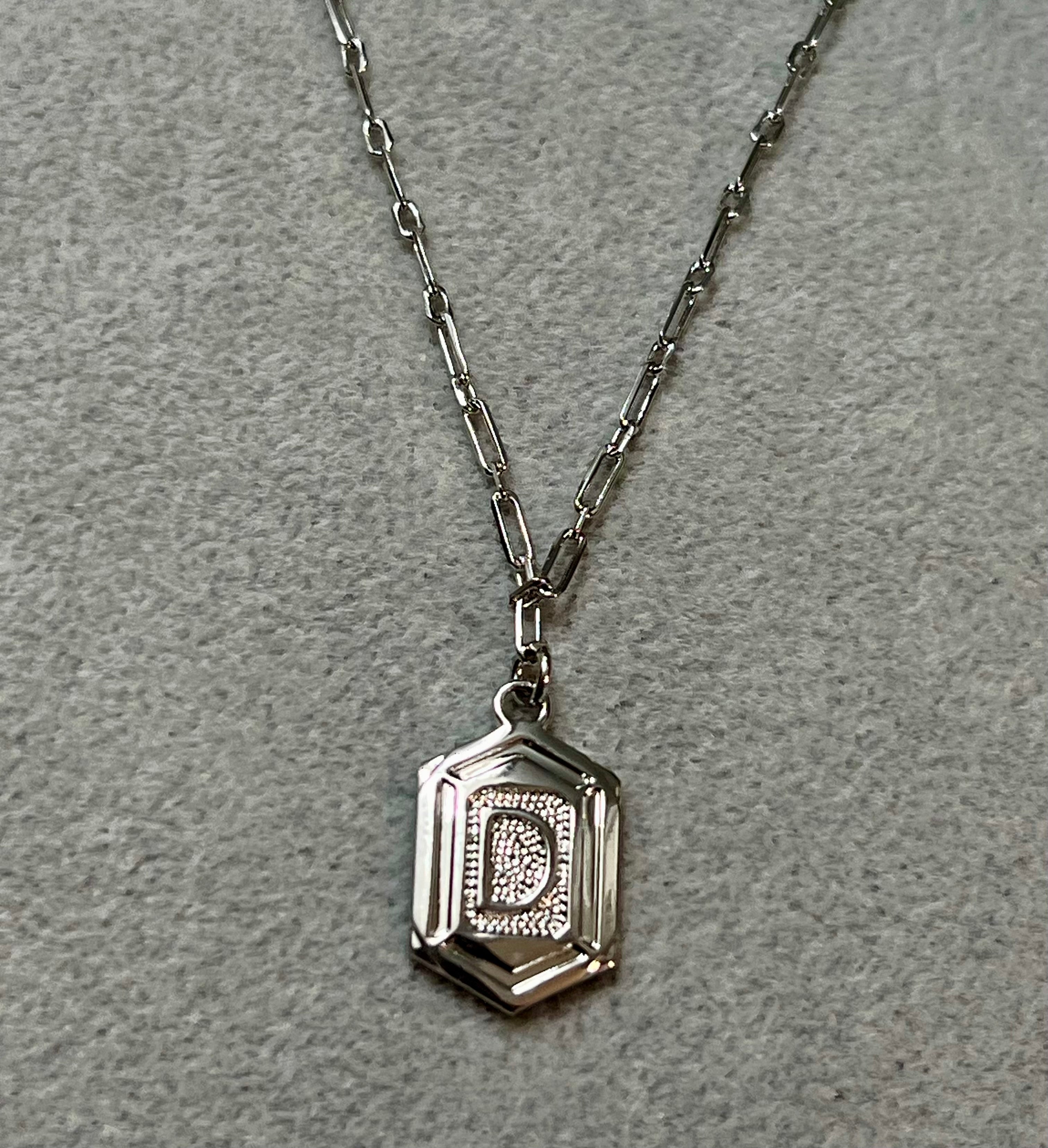 Hexagon Tag Initial “D” Pendant Necklace