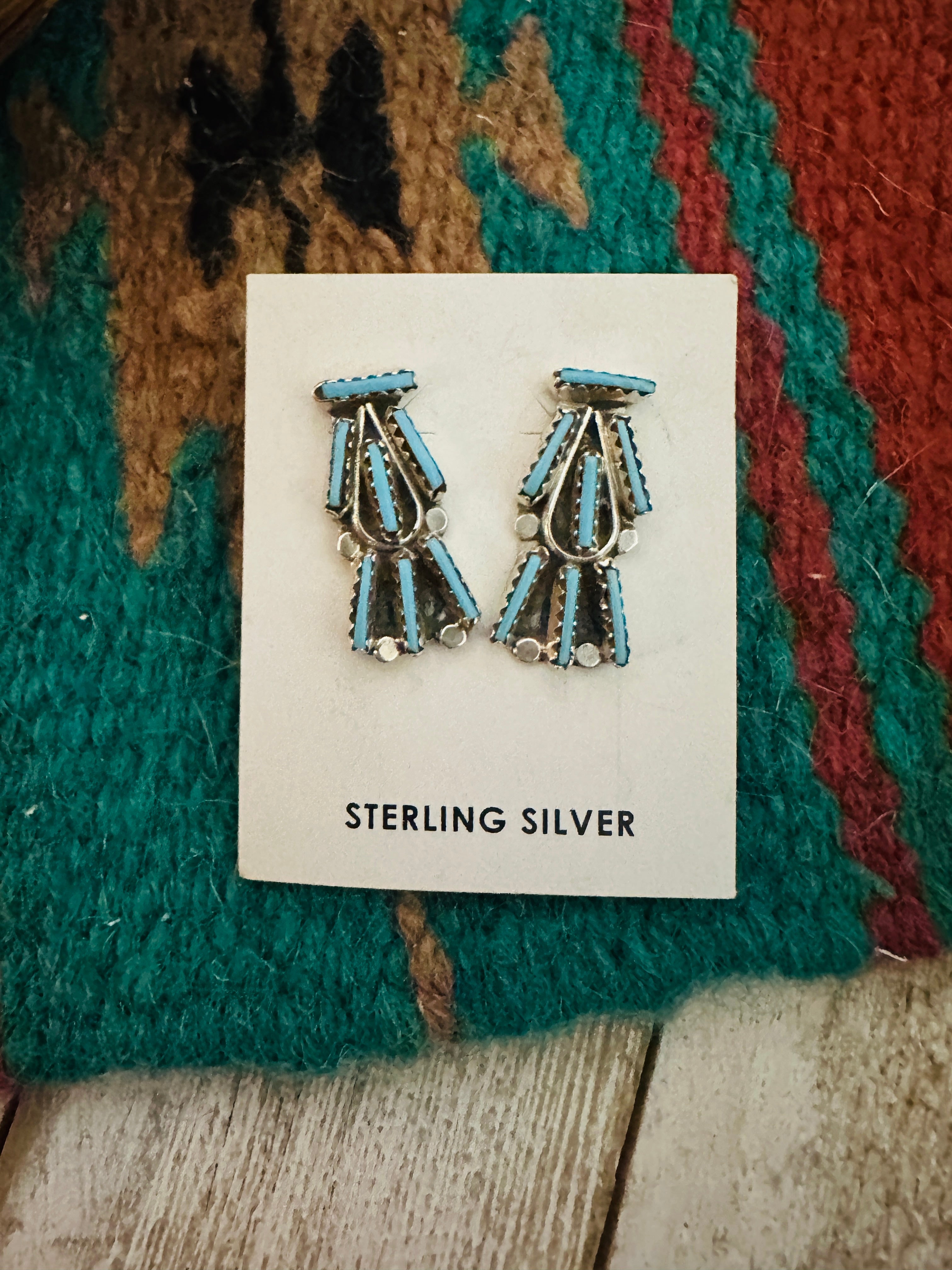 Zuni Turquoise & Sterling Silver Needlepoint Post Earrings