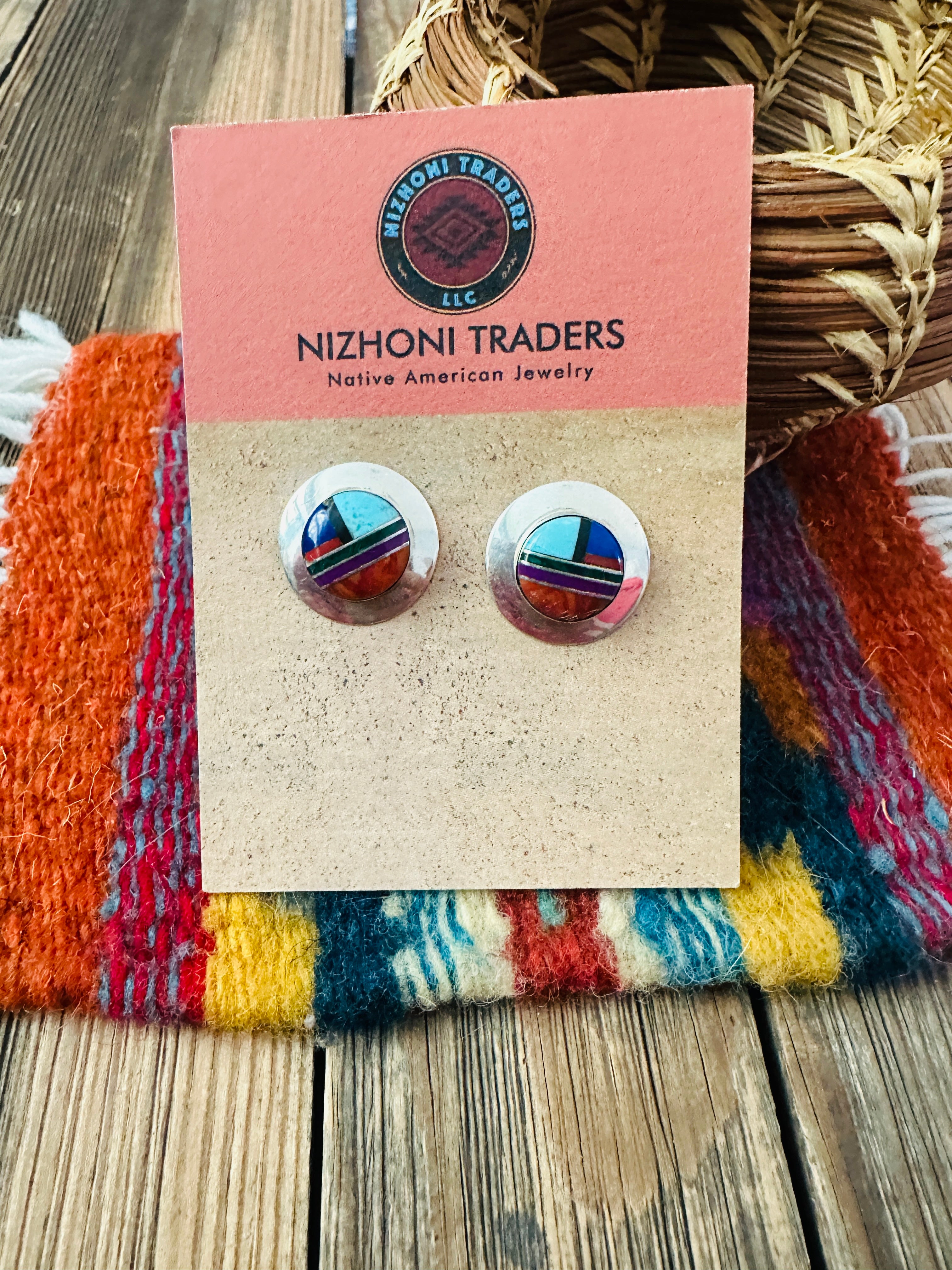 Handcrafted Multi Stone & Sterling Silver Inlay Stud Earrings