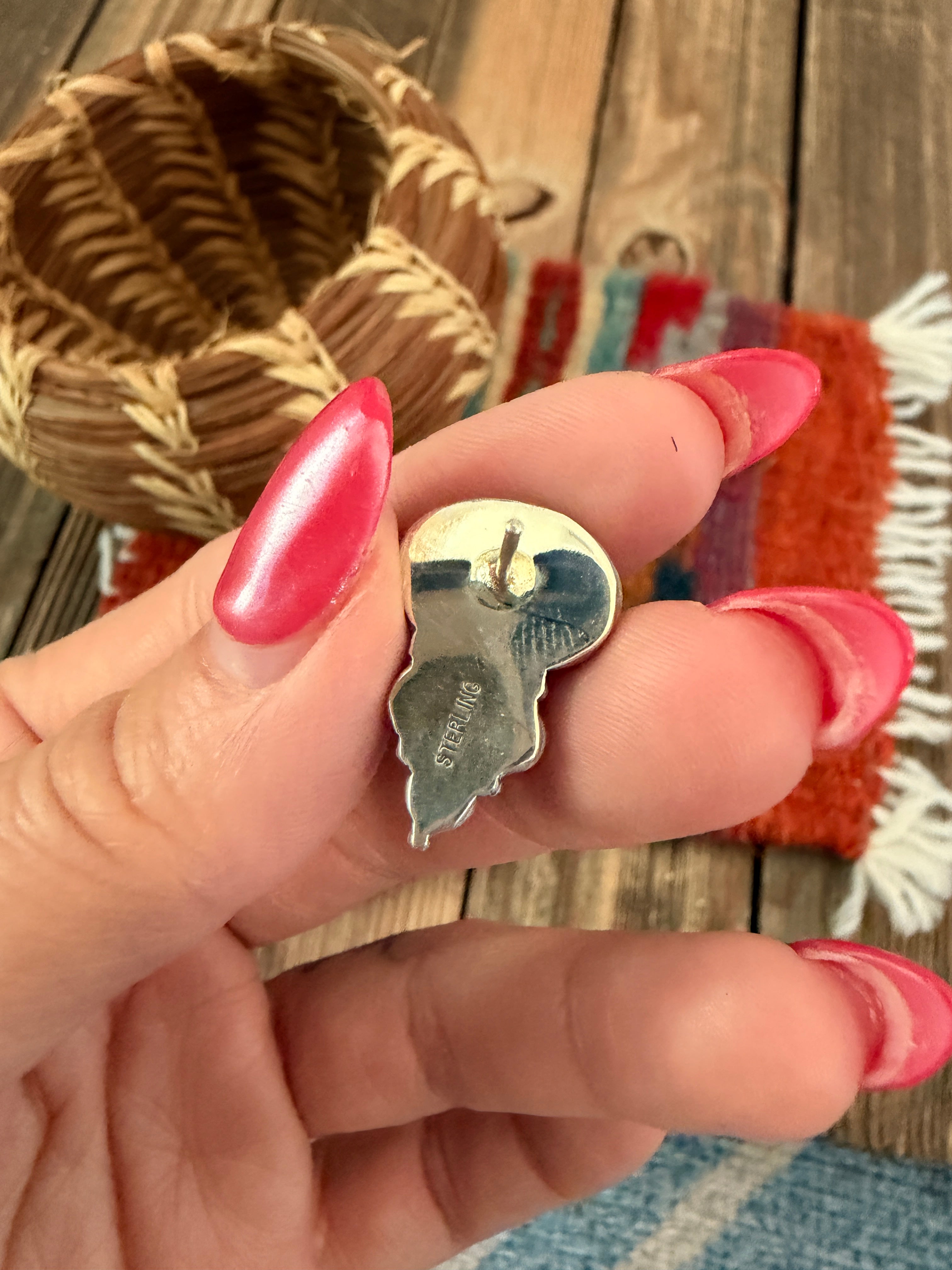 Handcrafted Onyx, Coral & Sterling Silver Post Earrings
