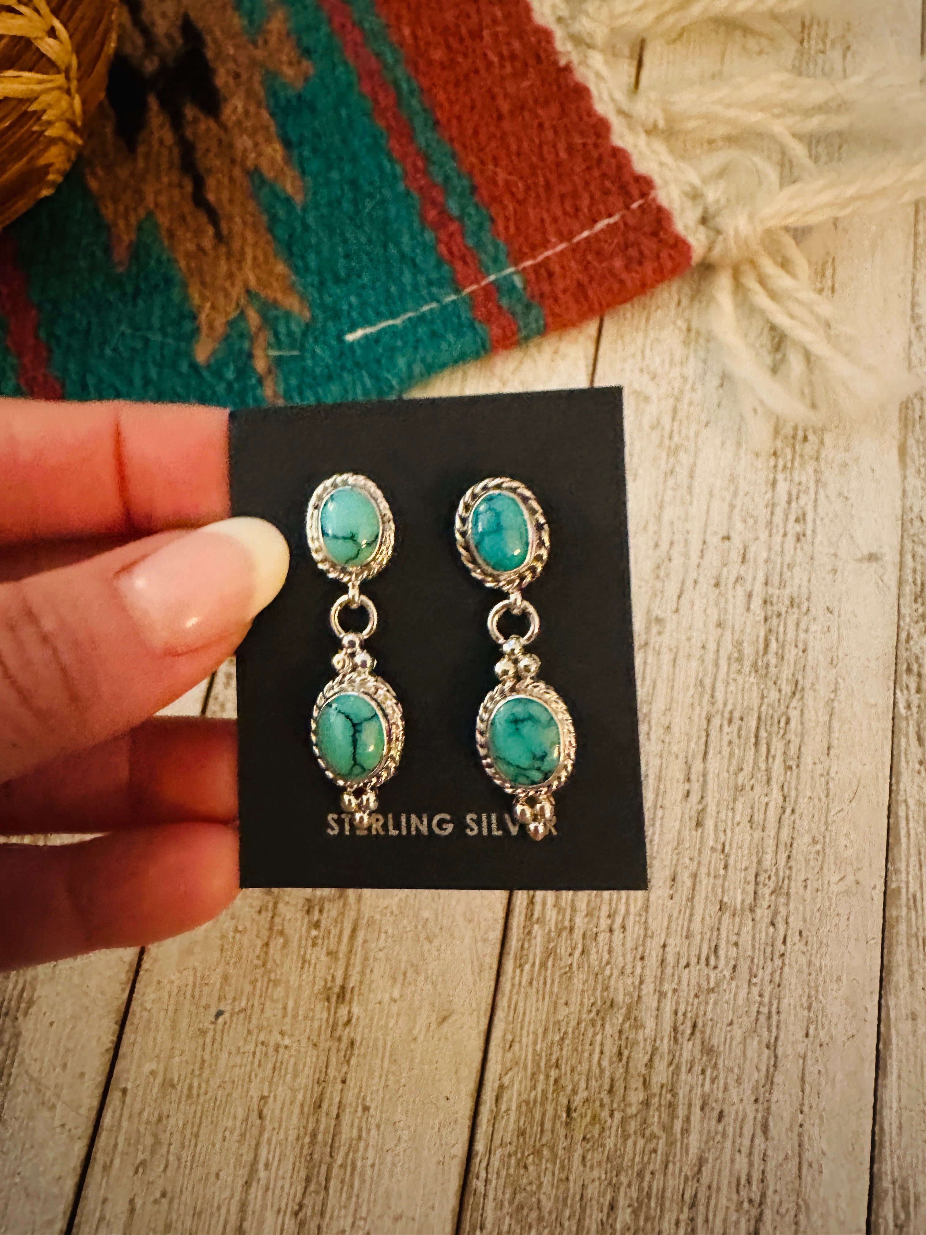 Navajo Turquoise & Sterling Silver Dangle Earrings