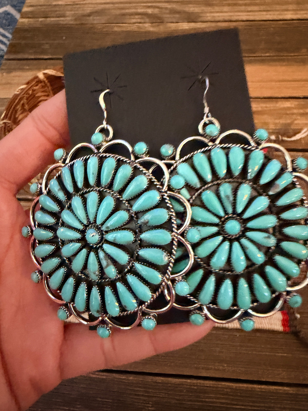 Handcrafted Turquoise & Sterling Silver Cluster Dangle Earrings by Elain Bahe