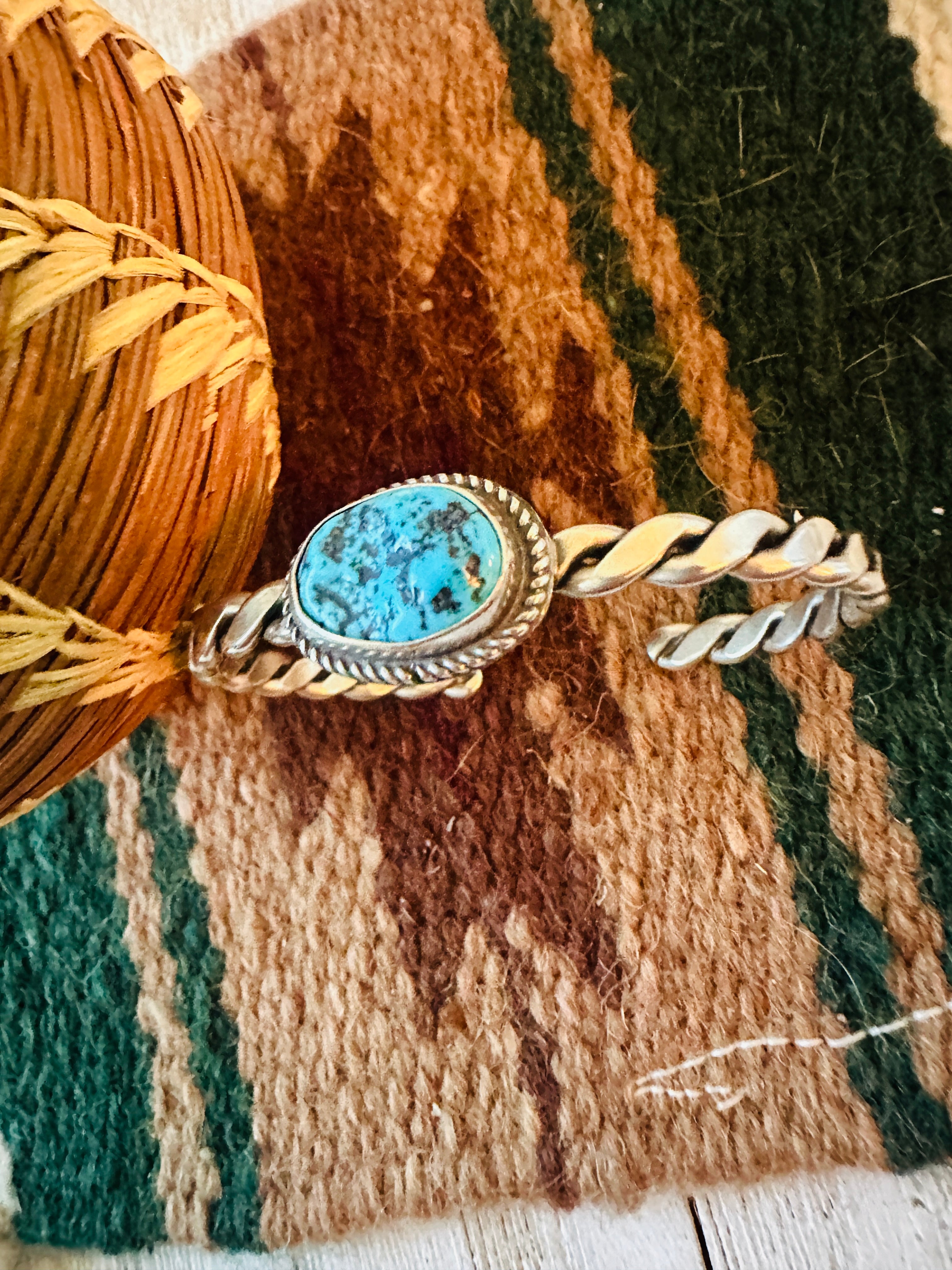 Navajo Turquoise & Twisted Sterling Silver Cuff Bracelet