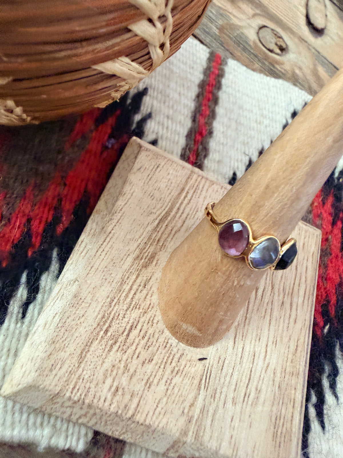 Handmade 18K Gold Vermeil Sterling Silver & Multi Stone Ring Size 7
