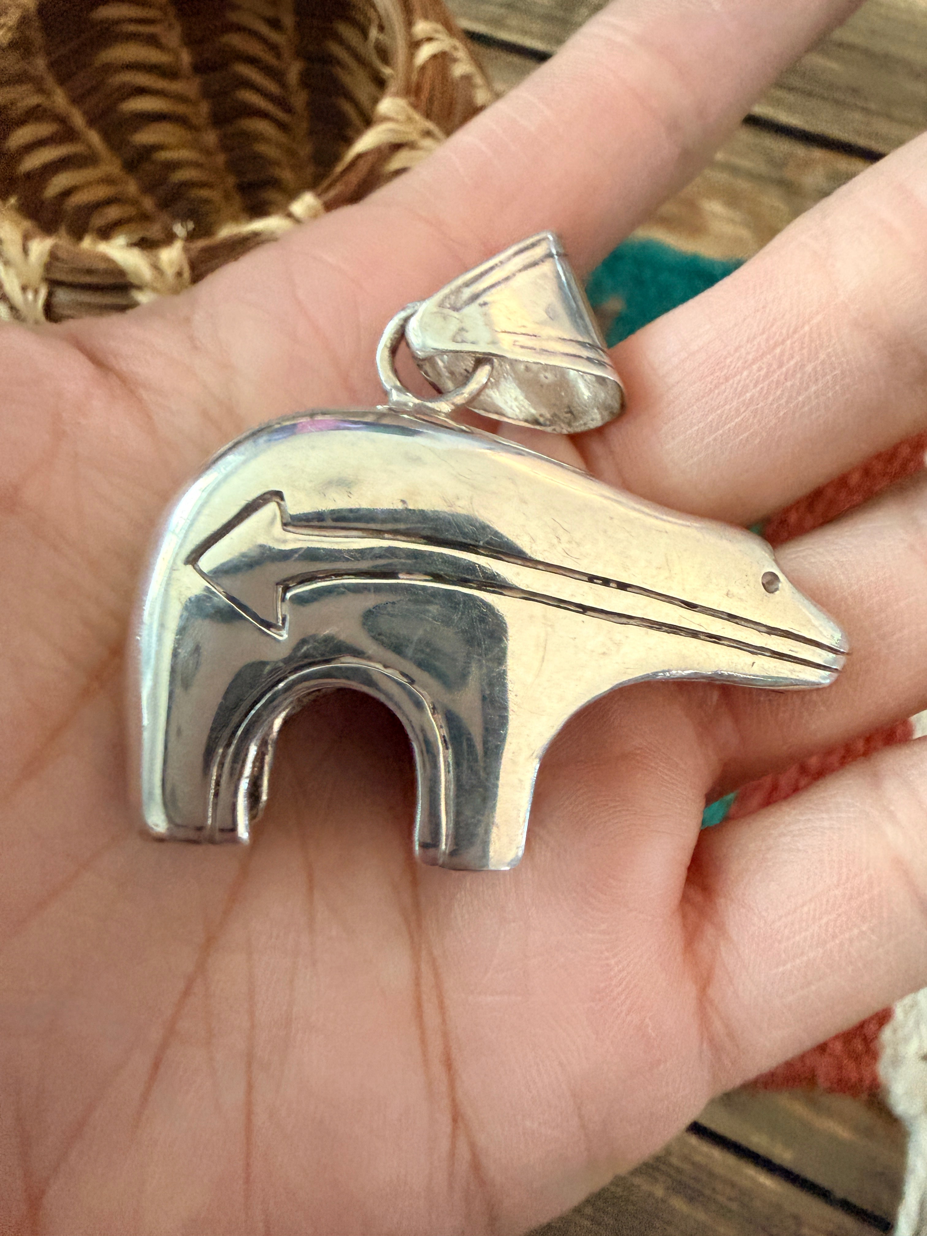 Old Pawn Handcrafted Sterling Silver Fetish Bear Pendant