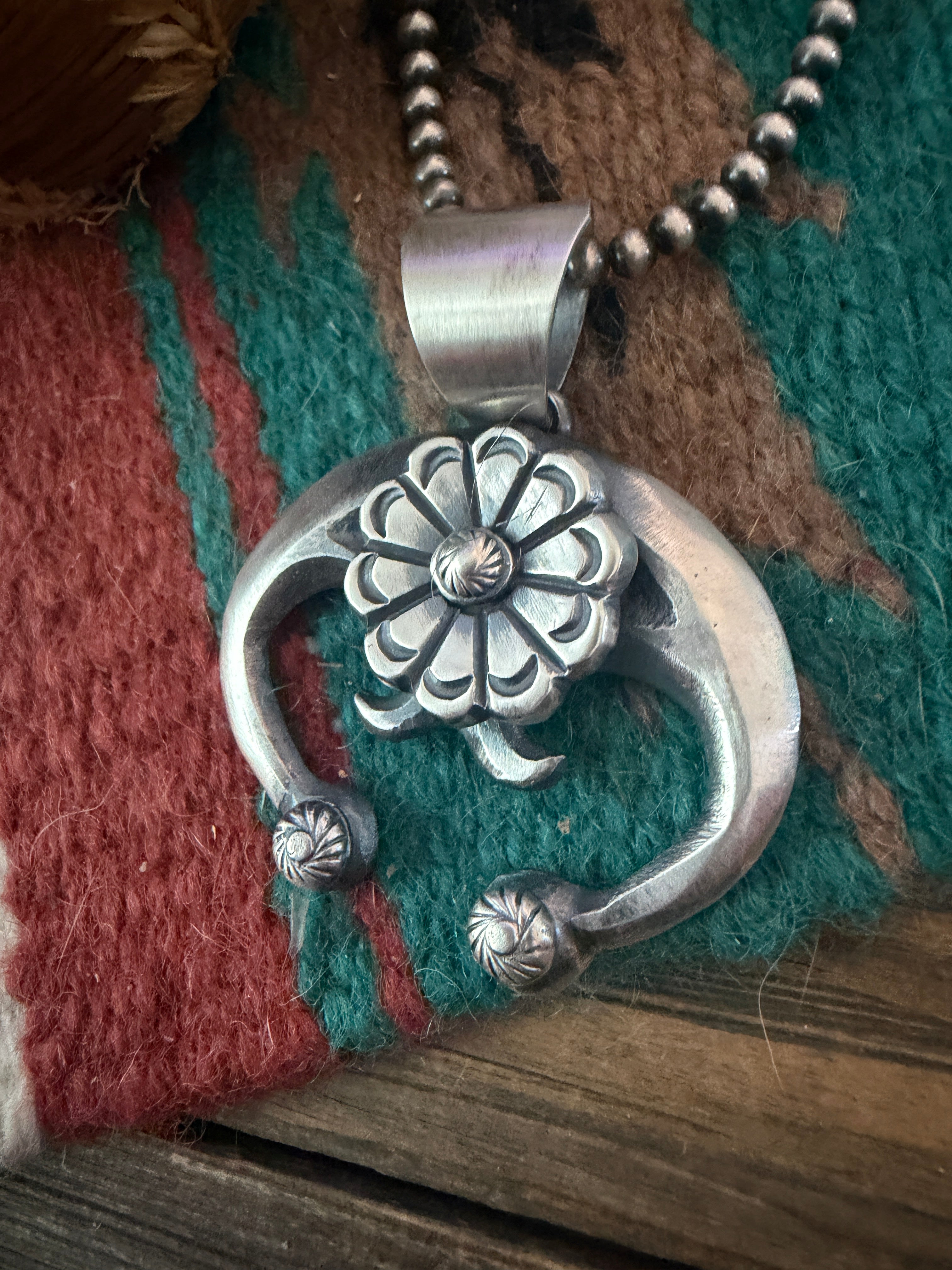 Handcrafted Sterling Silver Flower Naja Pendant by Chimney Butte