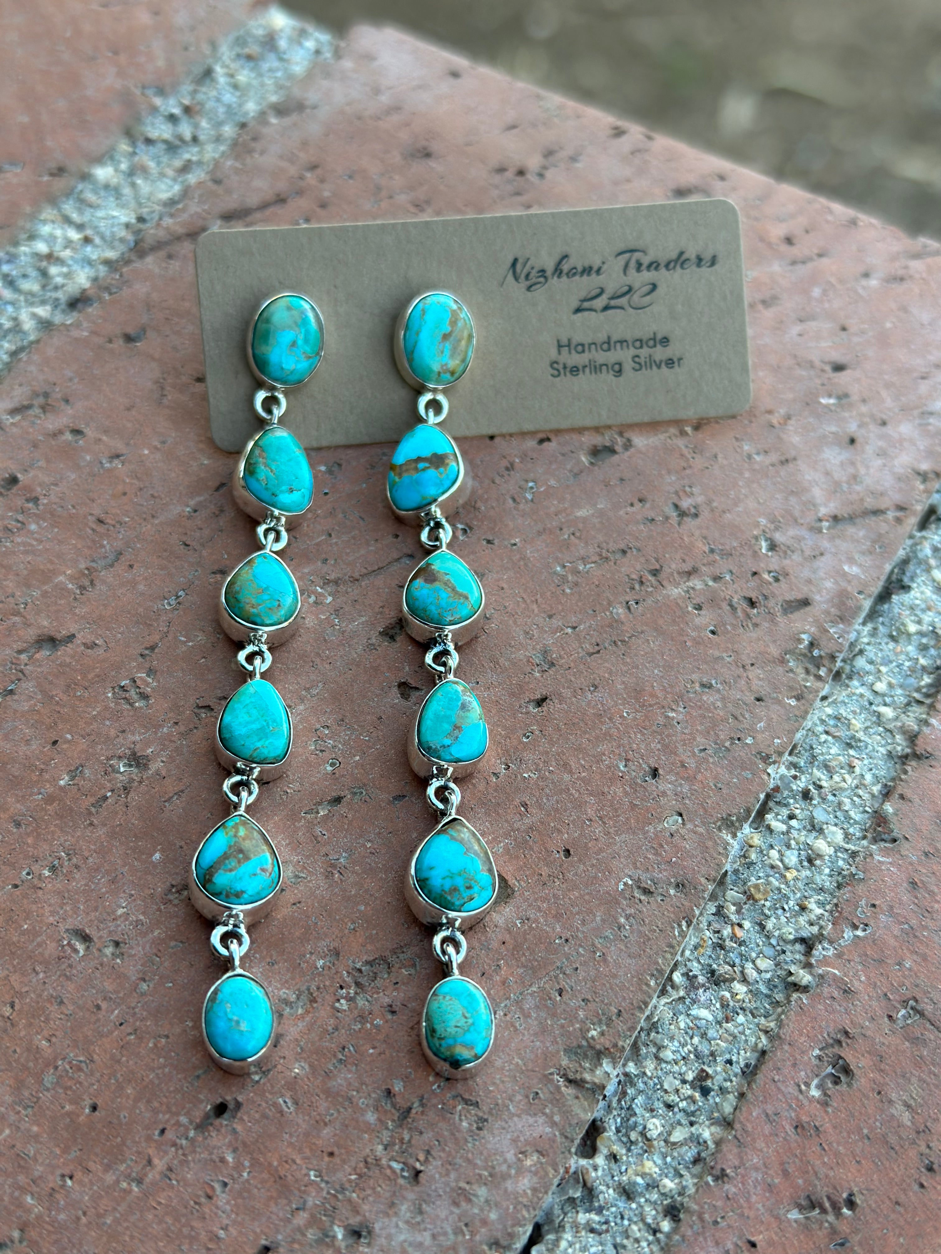 Turquoise Tranquility Natural Royston 6 Stone Turquoise and Sterling Silver Dangles