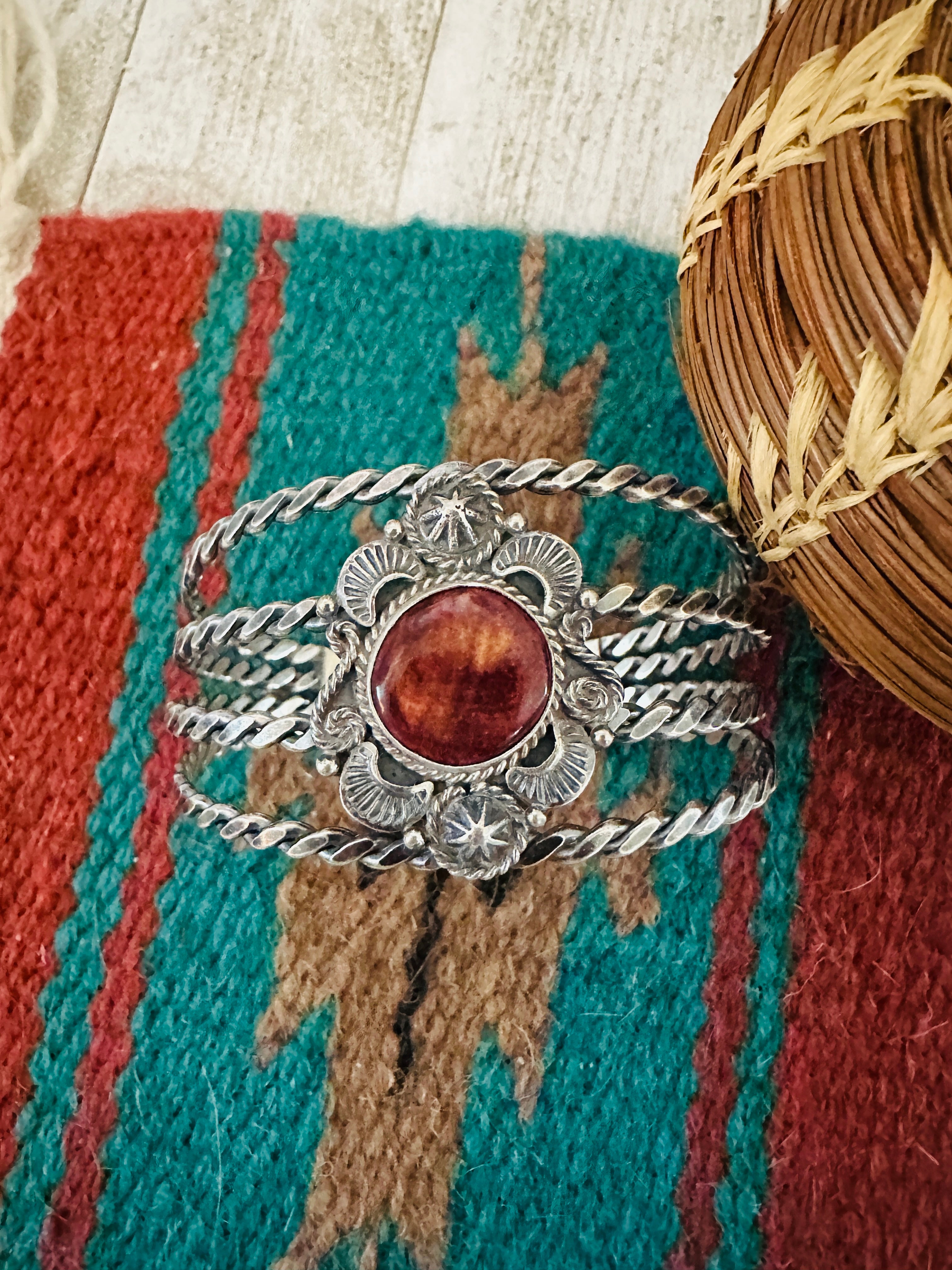 Handcrafted Sterling Silver & Purple Spiny Oyster Cuff Bracelet