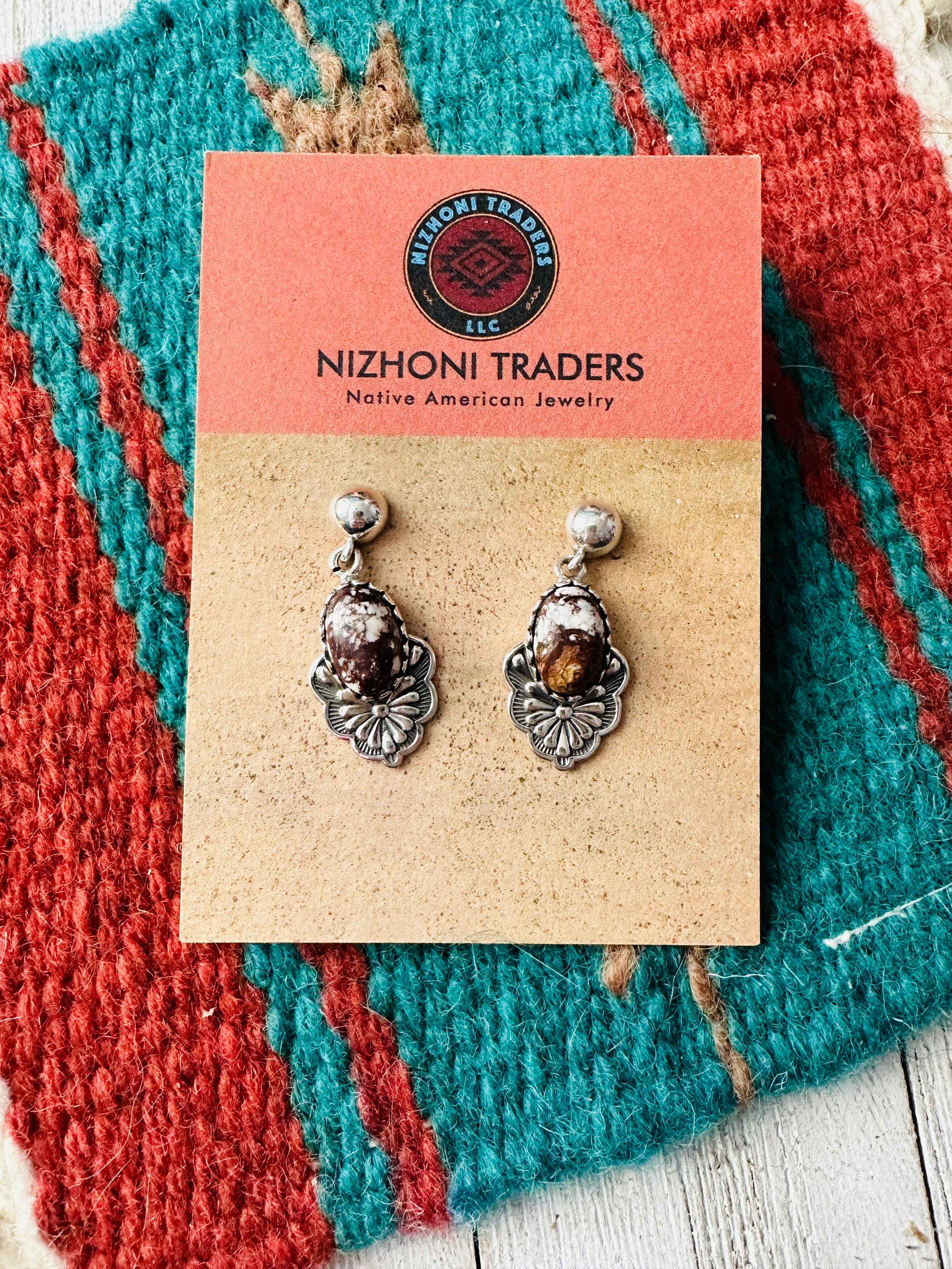 Handmade Wild Horse & Sterling Silver Dangle Earrings Signed Nizhoni