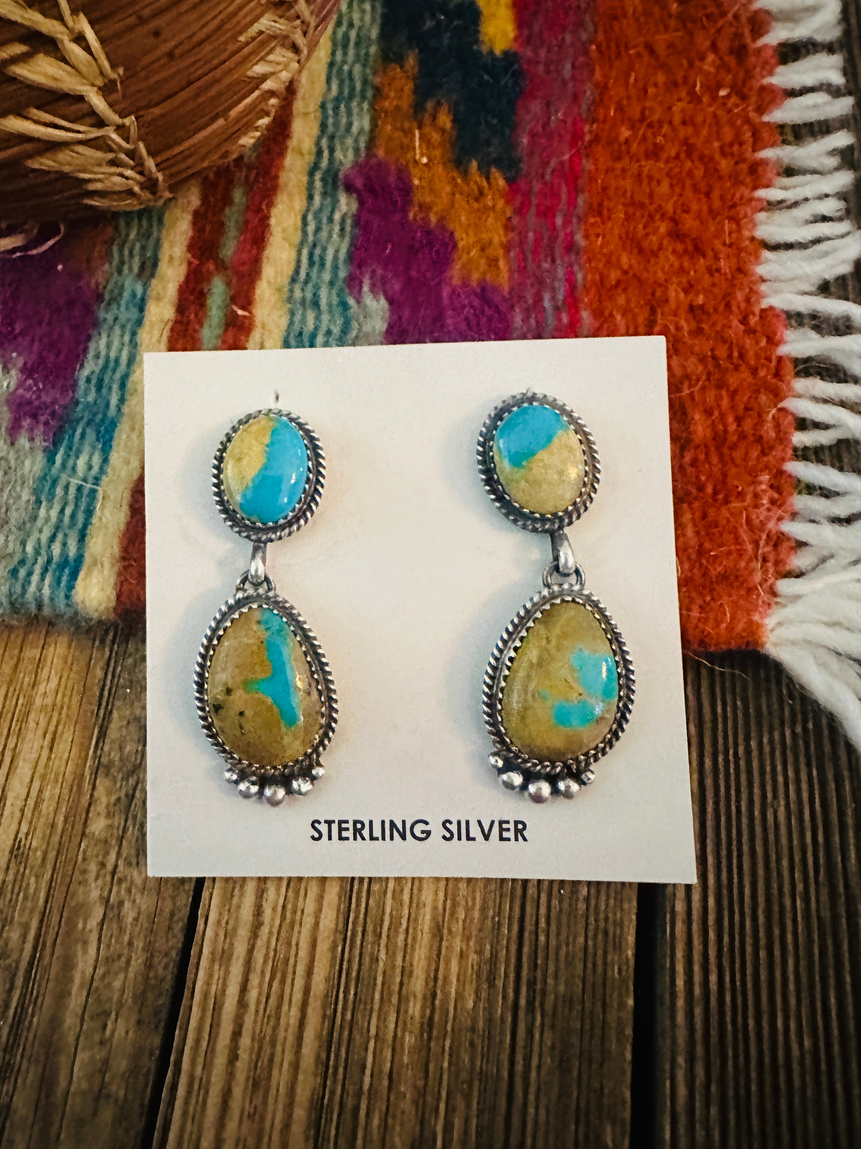 Handcrafted Turquoise & Sterling Silver Dangle Earrings by Theresa Smith
