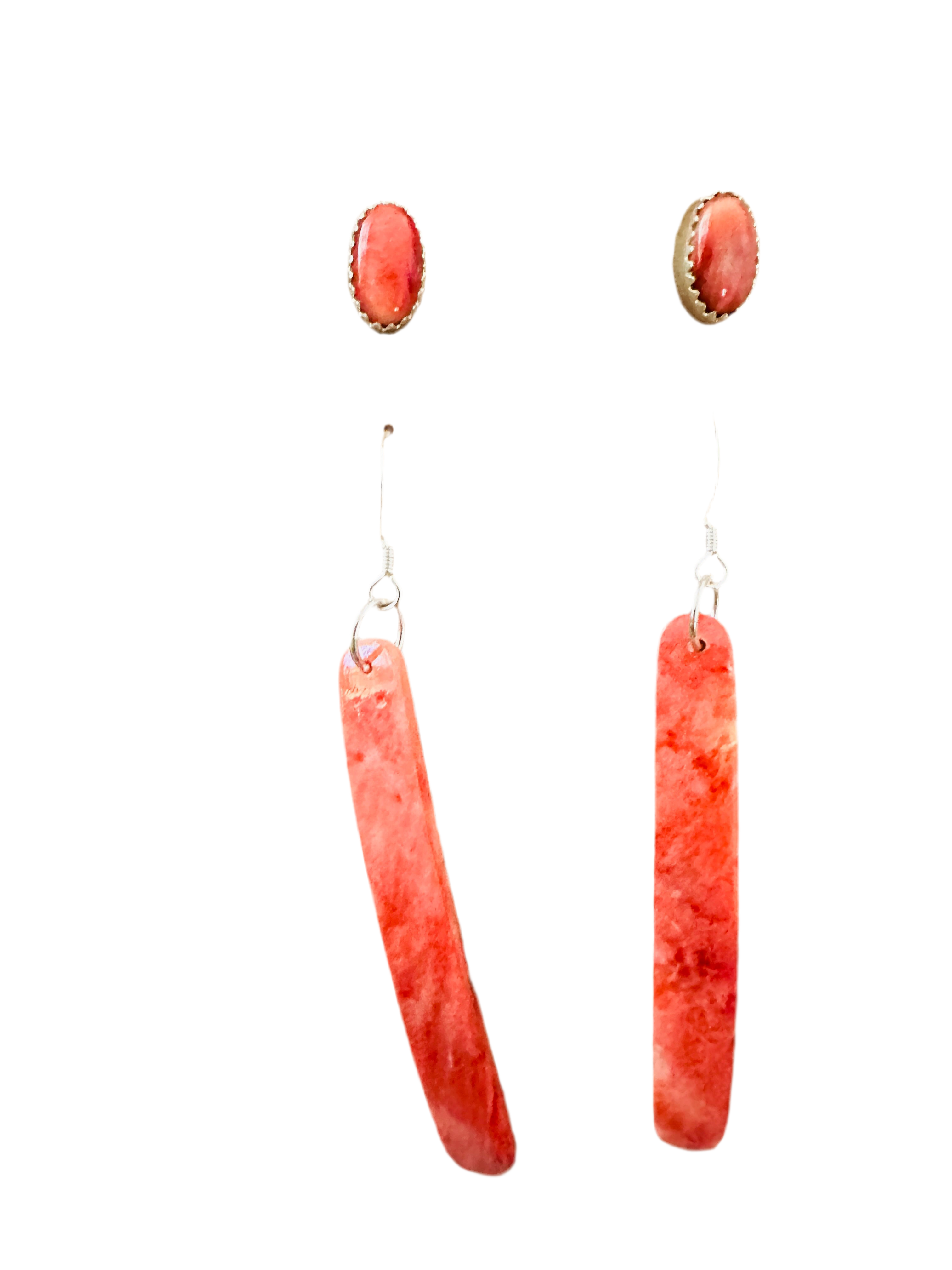 Handcrafted Orange Spiny Slab Dangle & Stud Earring Set