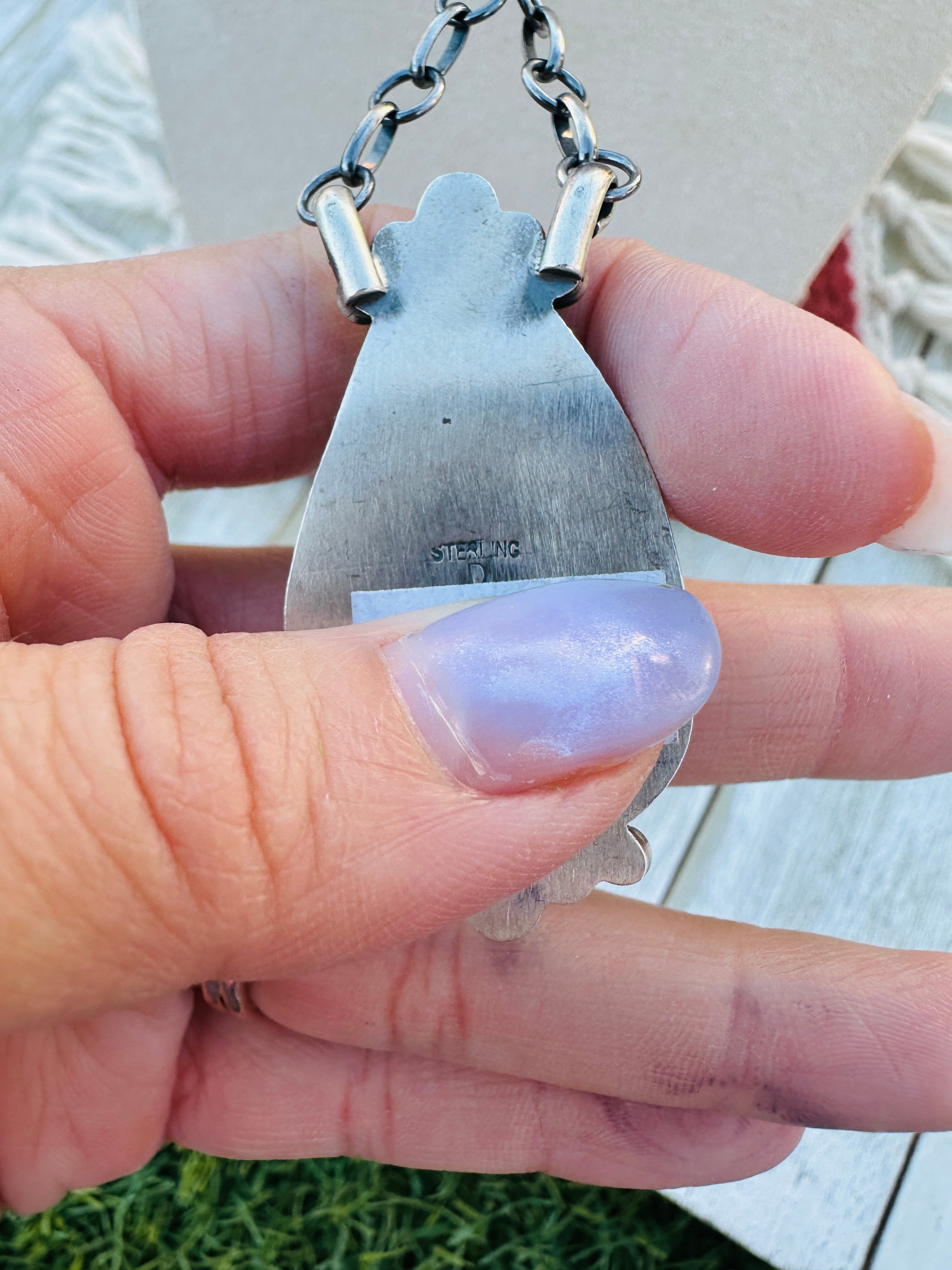 Handcrafted Sterling Silver 18” Link Chain & Royston Turquoise Necklace