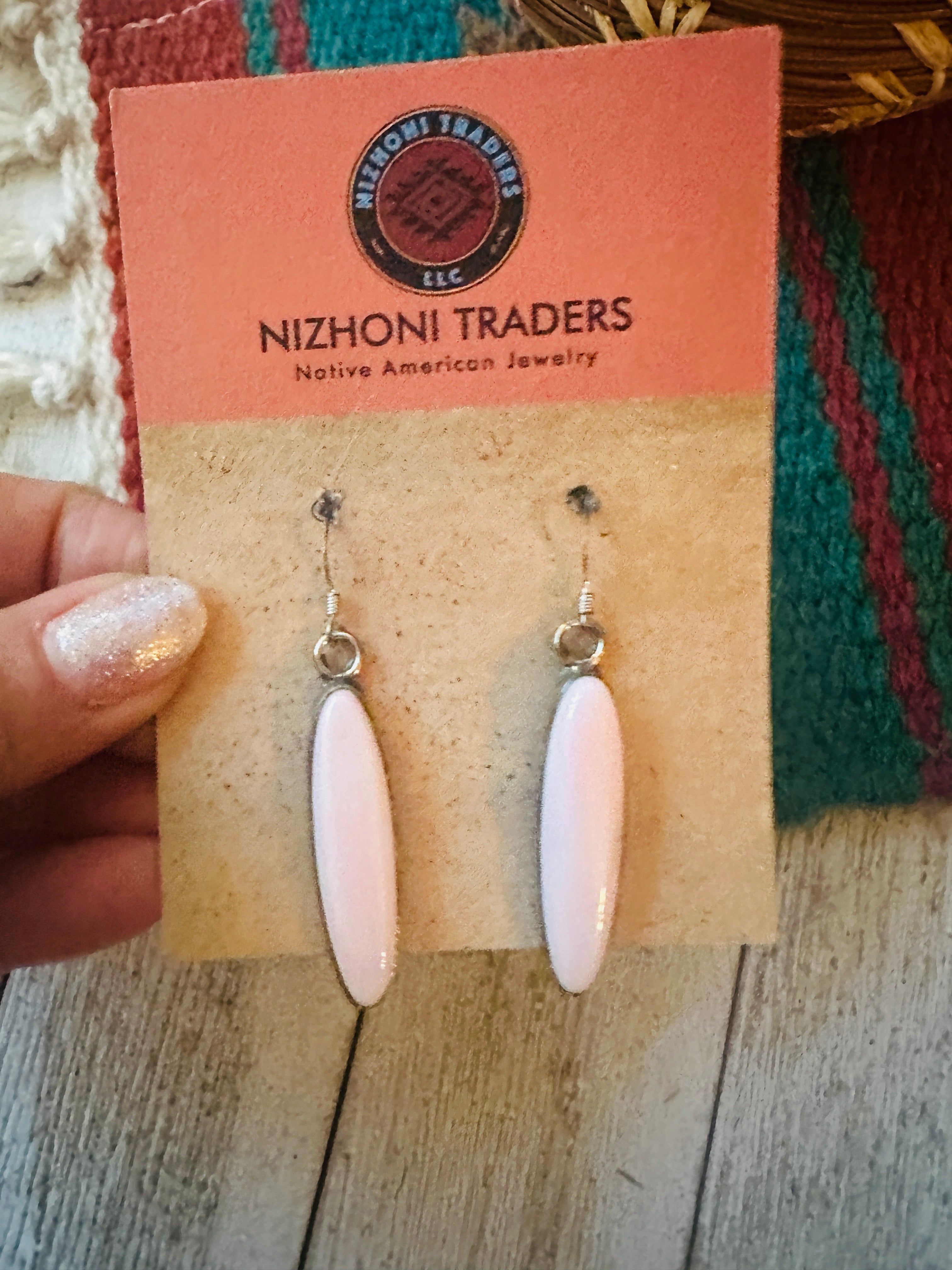 Navajo Queen Pink Conch & Sterling Silver Dangle Earrings